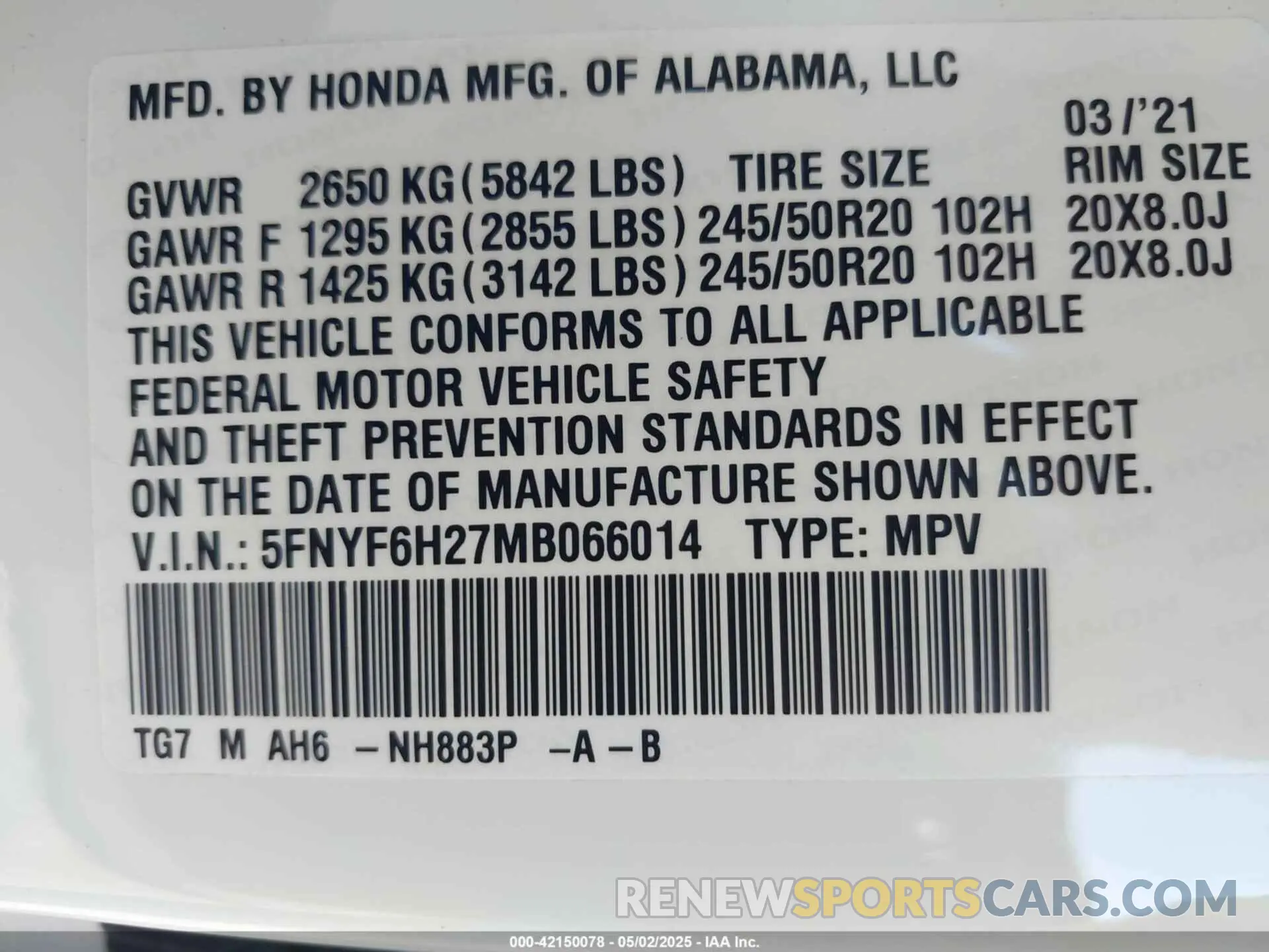 9 Photograph of a damaged car 5FNYF6H27MB066014 HONDA PILOT 2021