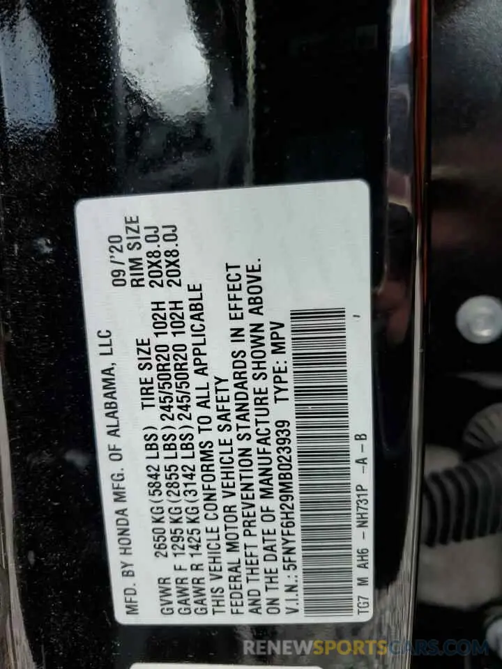 13 Фотография поврежденного автомобиля 5FNYF6H29MB023939 HONDA PILOT 2021