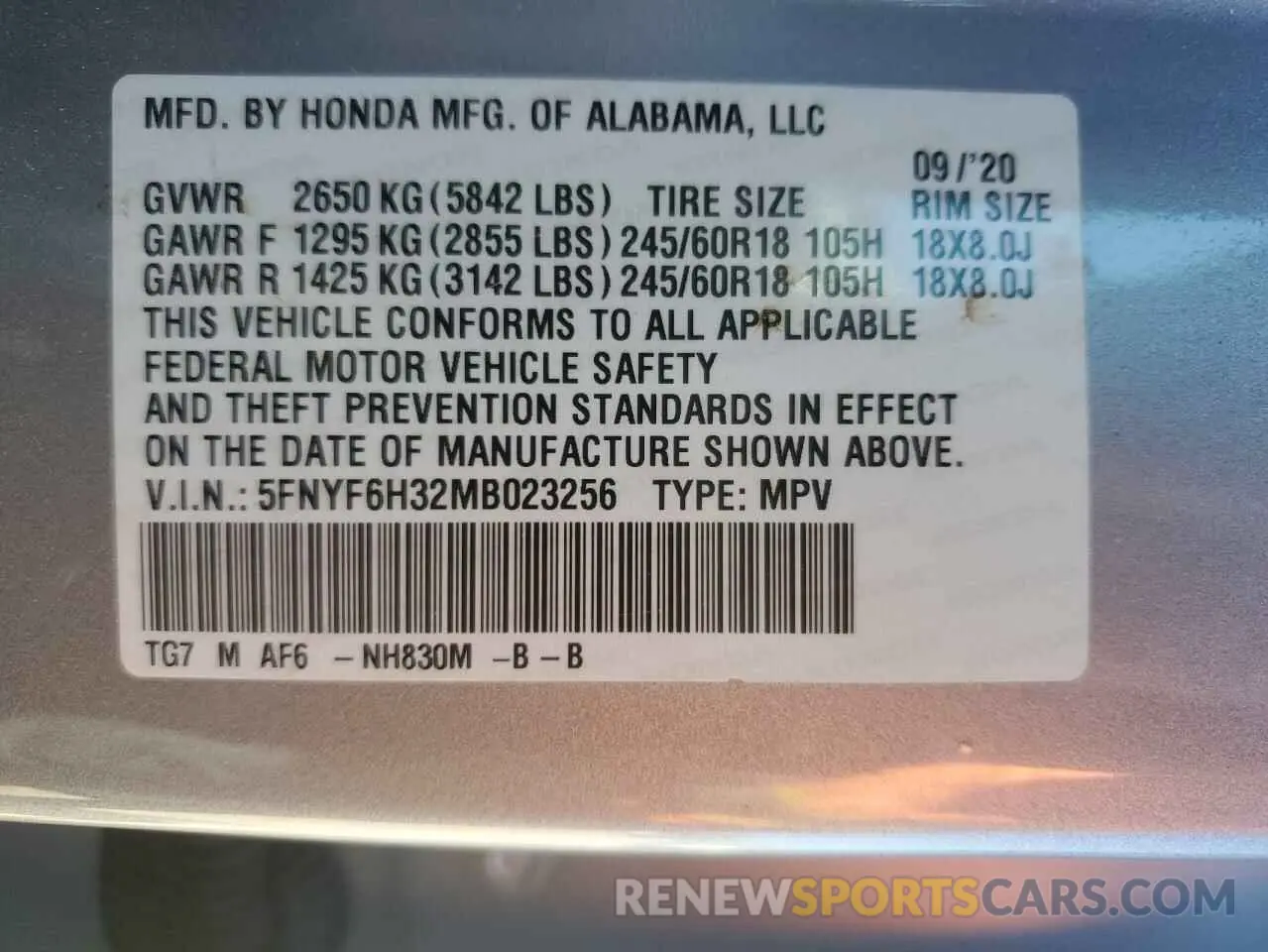 16 Photograph of a damaged car 5FNYF6H32MB023256 HONDA PILOT 2021