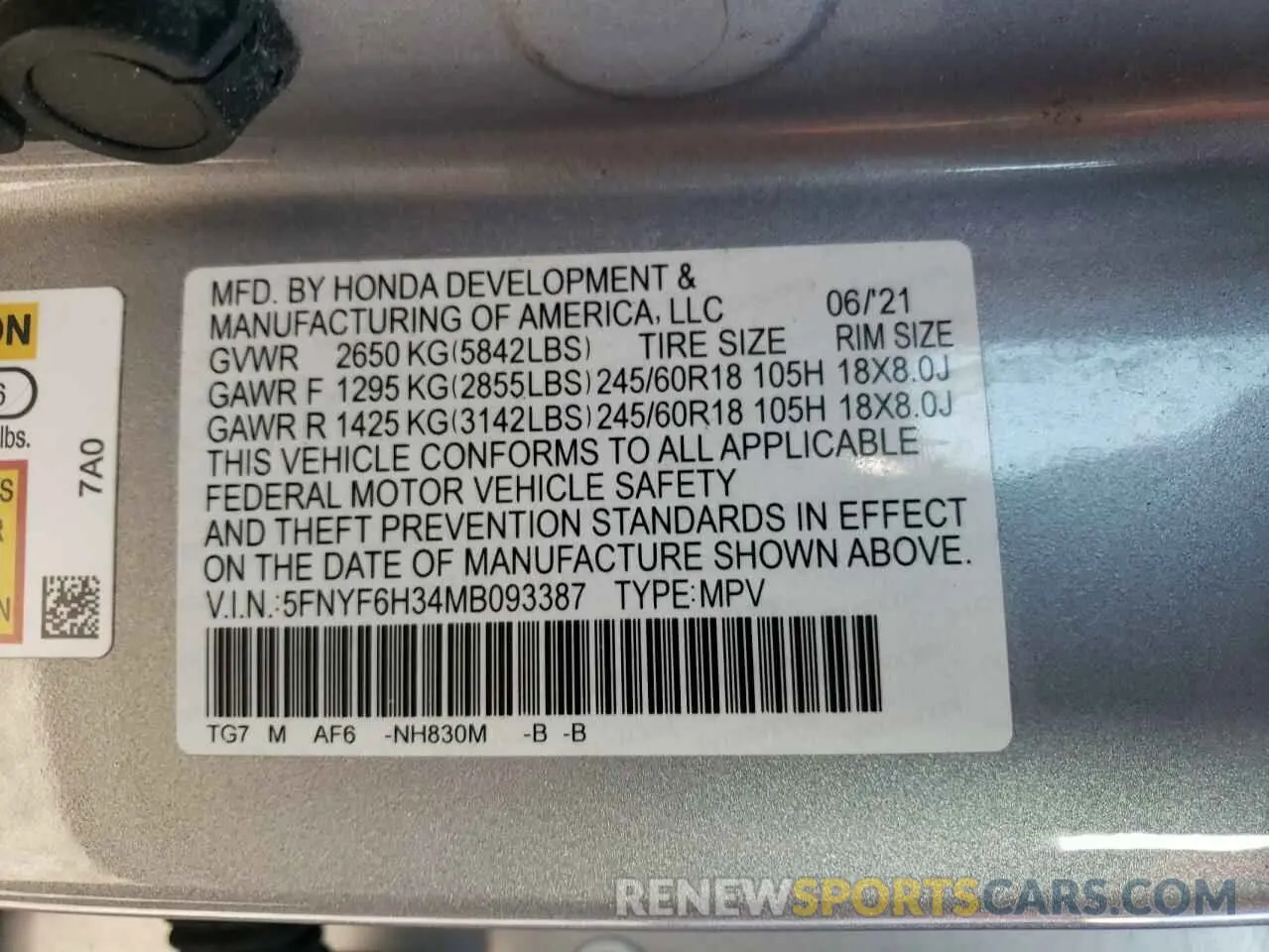 14 Фотография поврежденного автомобиля 5FNYF6H34MB093387 HONDA PILOT 2021