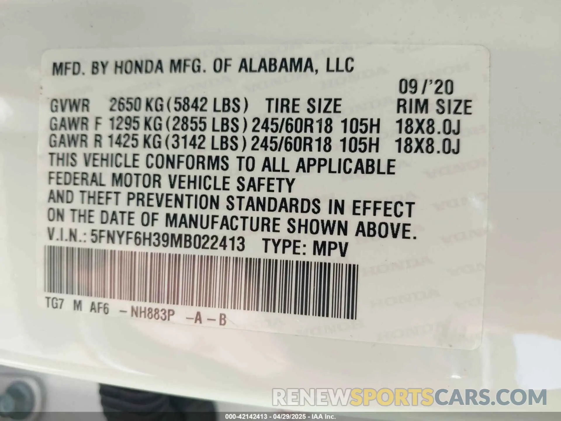 9 Фотография поврежденного автомобиля 5FNYF6H39MB022413 HONDA PILOT 2021