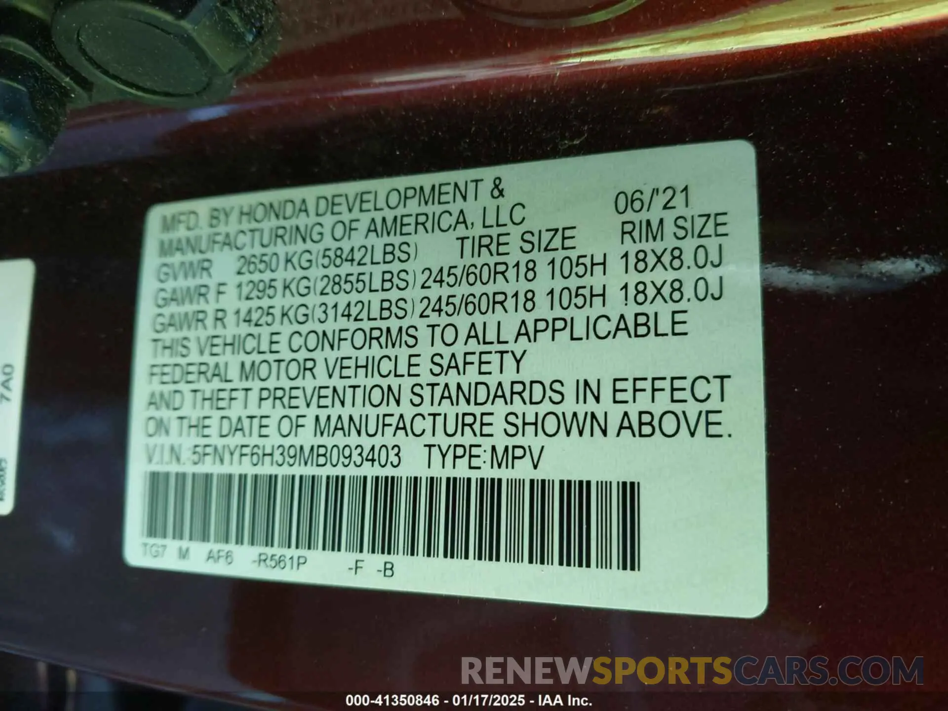 9 Photograph of a damaged car 5FNYF6H39MB093403 HONDA PILOT 2021