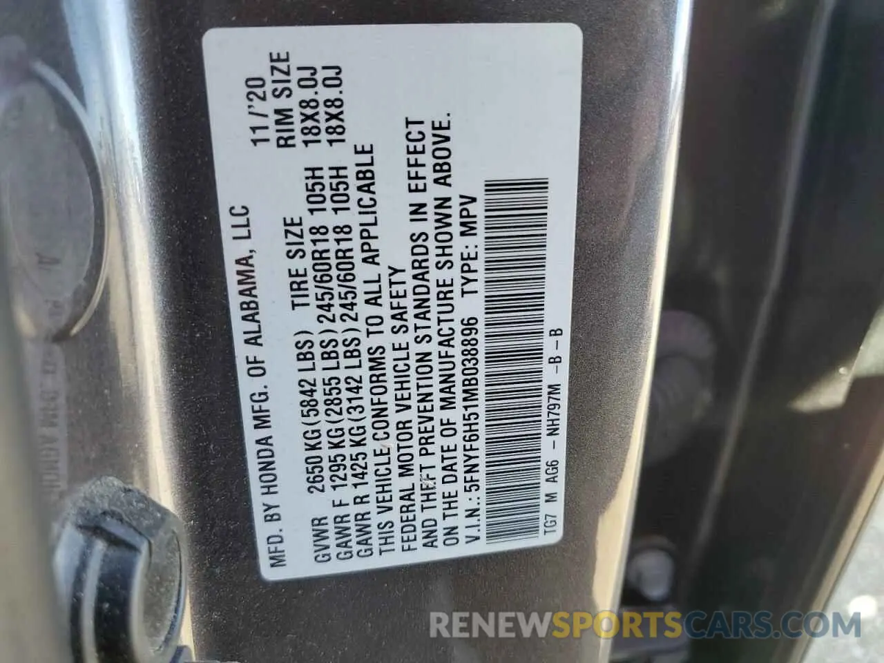15 Photograph of a damaged car 5FNYF6H51MB038896 HONDA PILOT 2021