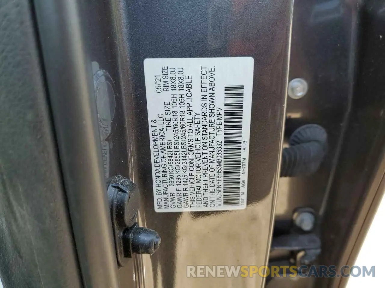 13 Photograph of a damaged car 5FNYF6H53MB085332 HONDA PILOT 2021