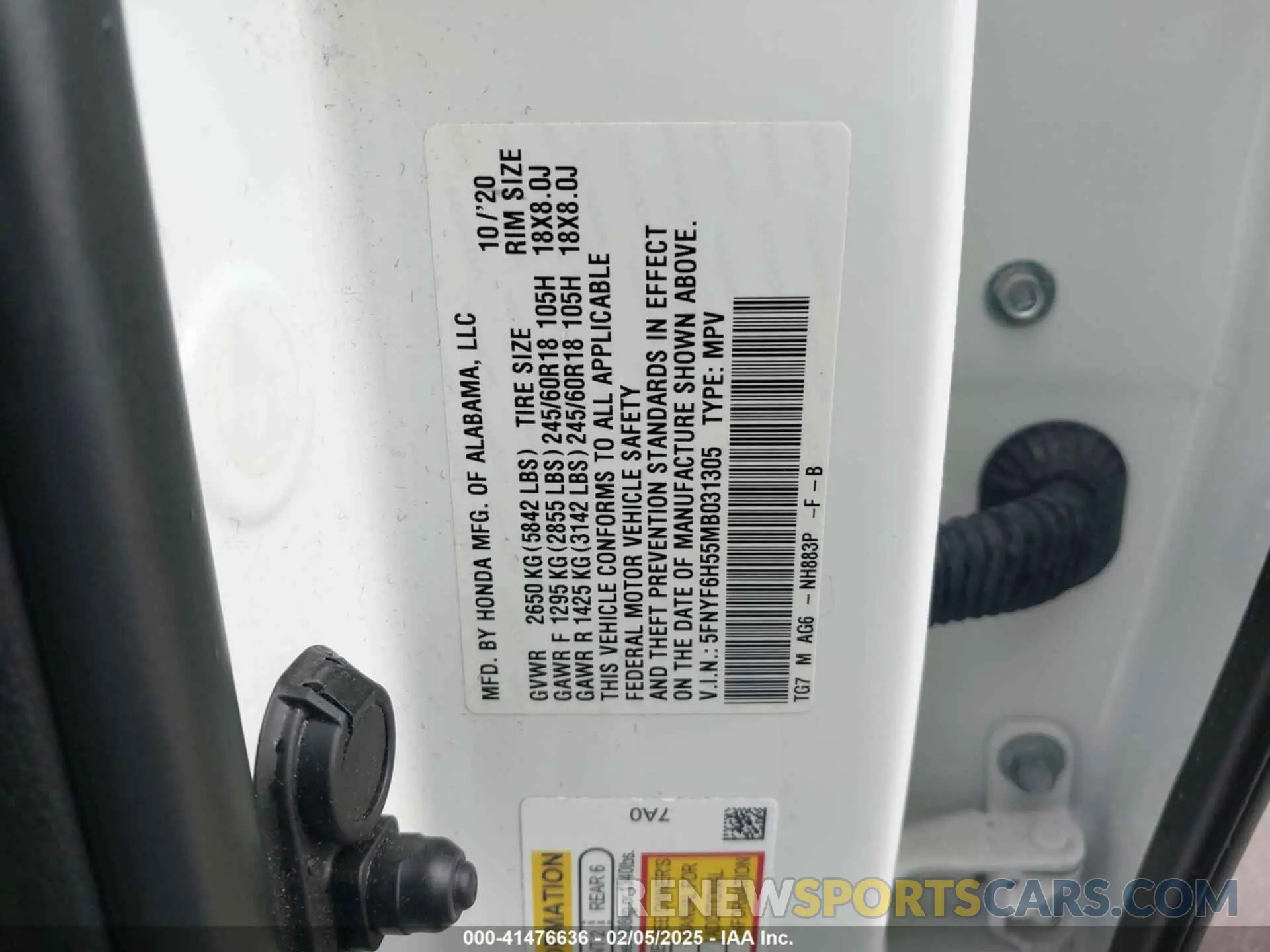 9 Фотография поврежденного автомобиля 5FNYF6H55MB031305 HONDA PILOT 2021
