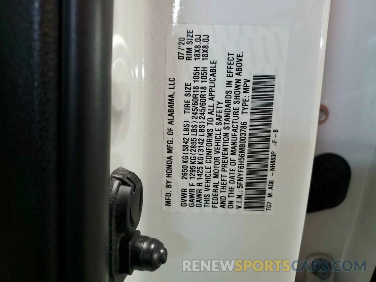 13 Photograph of a damaged car 5FNYF6H56MB003786 HONDA PILOT 2021