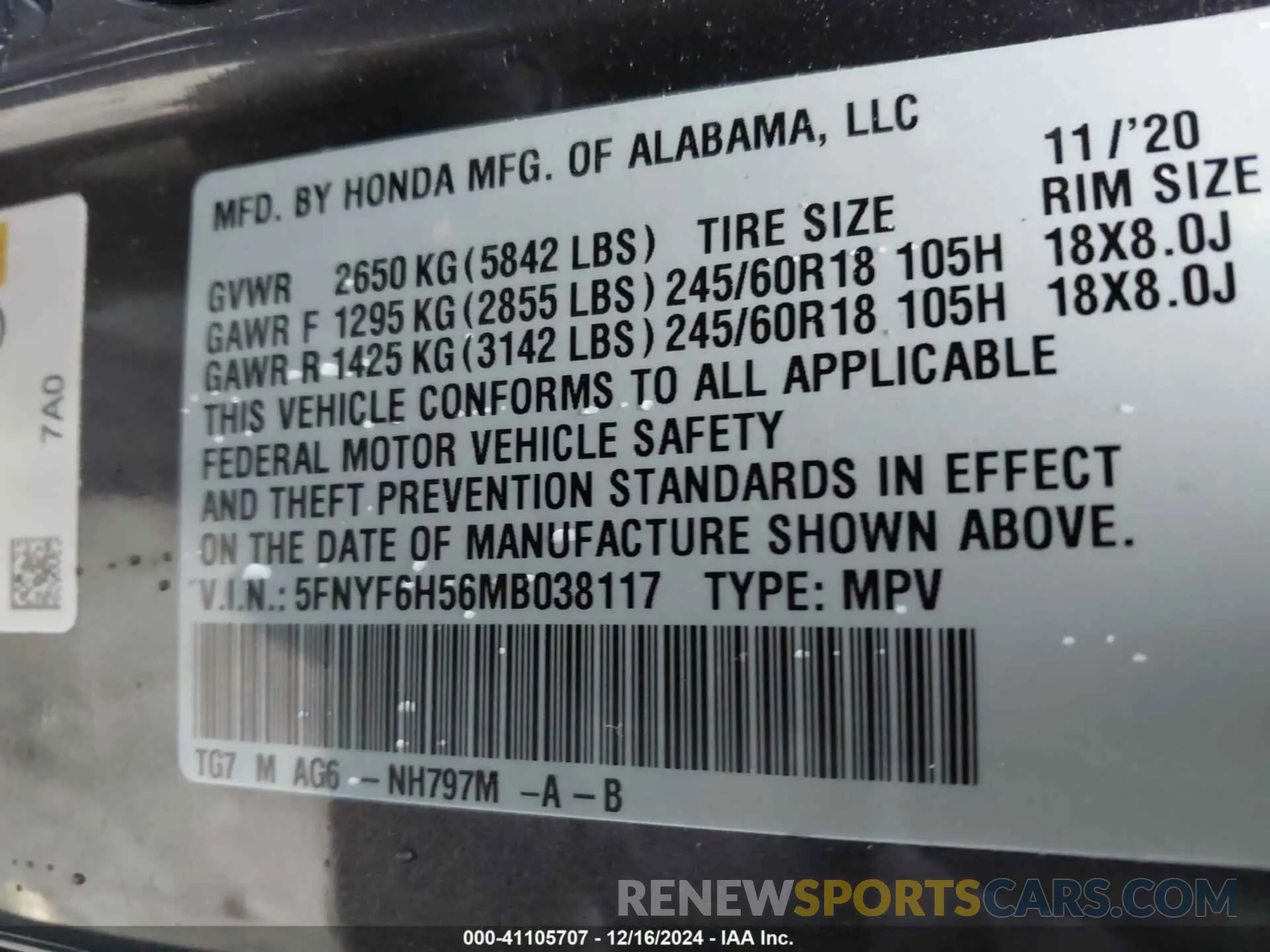 9 Photograph of a damaged car 5FNYF6H56MB038117 HONDA PILOT 2021