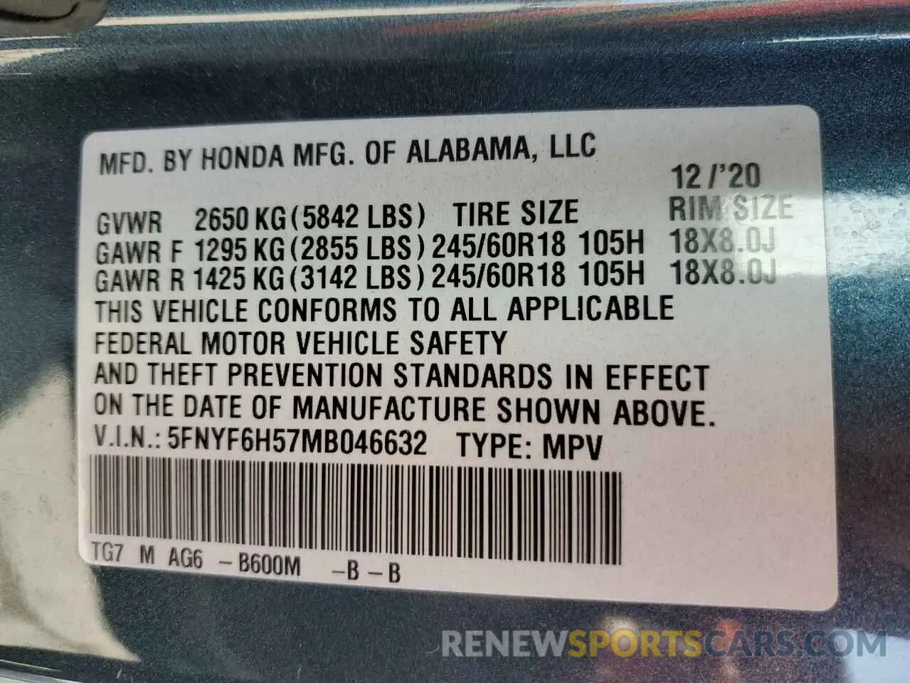 13 Фотография поврежденного автомобиля 5FNYF6H57MB046632 HONDA PILOT 2021