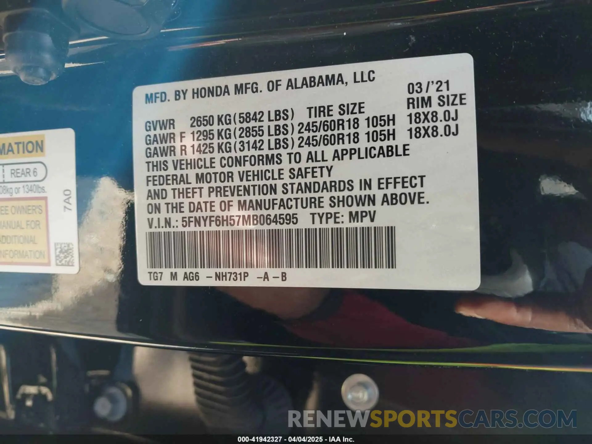 9 Фотография поврежденного автомобиля 5FNYF6H57MB064595 HONDA PILOT 2021