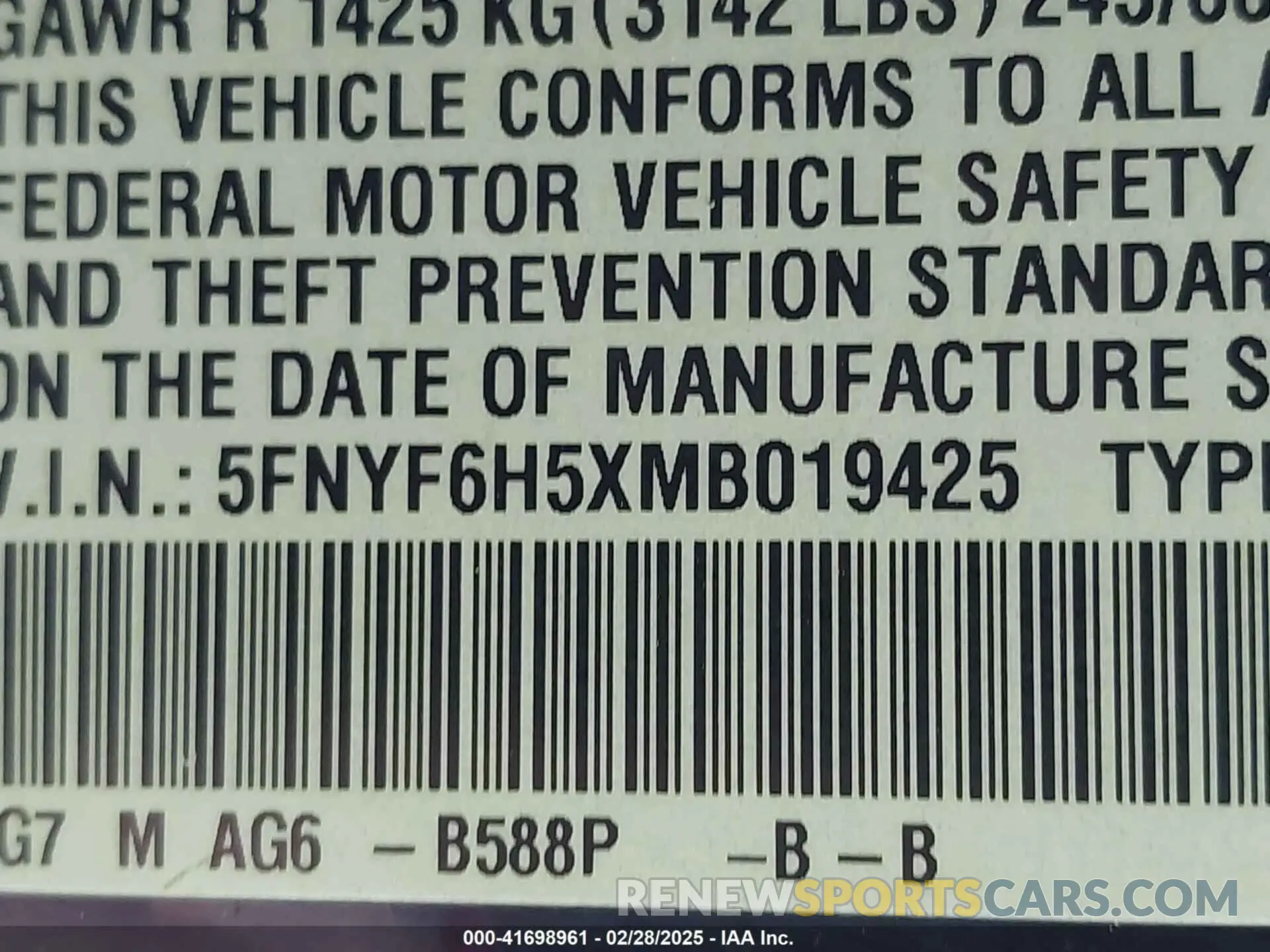 9 Фотография поврежденного автомобиля 5FNYF6H5XMB019425 HONDA PILOT 2021