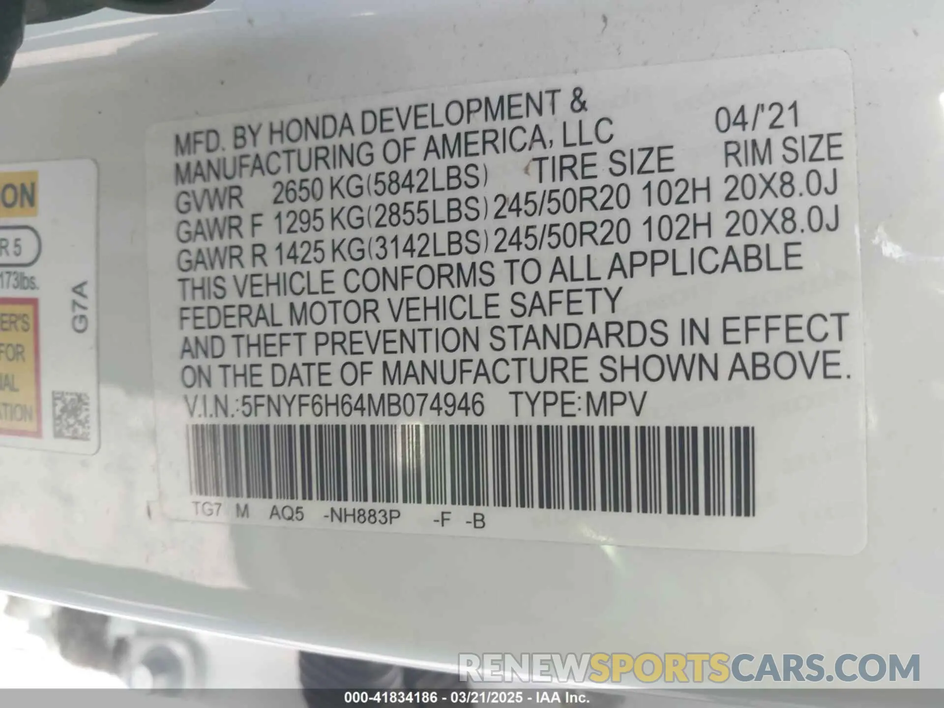 9 Фотография поврежденного автомобиля 5FNYF6H64MB074946 HONDA PILOT 2021