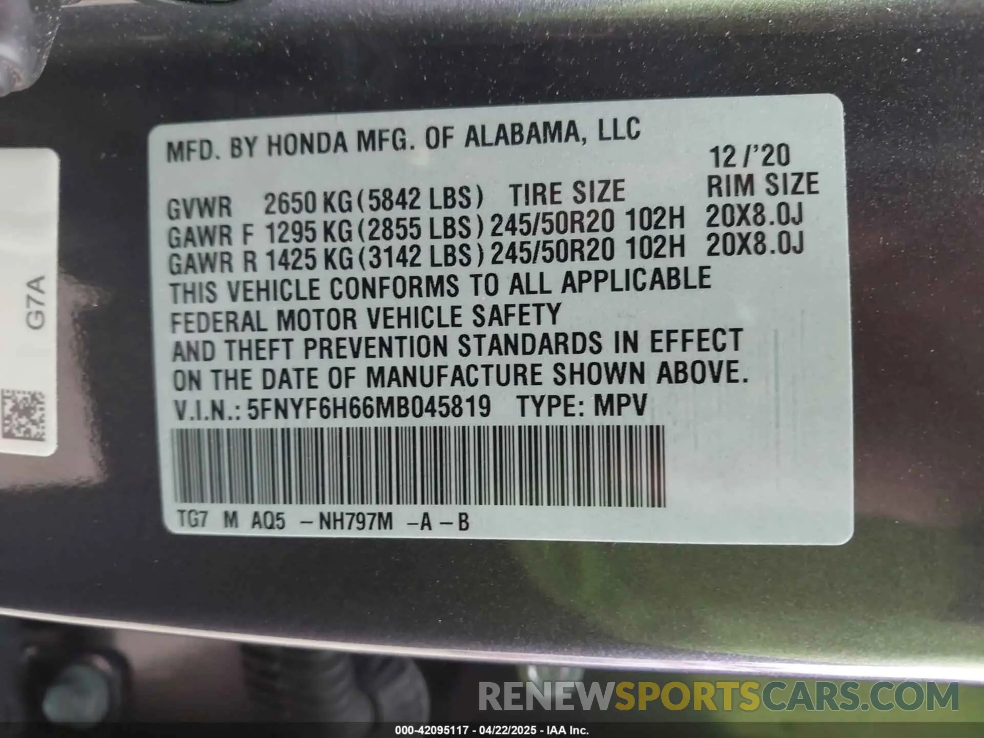 9 Photograph of a damaged car 5FNYF6H66MB045819 HONDA PILOT 2021