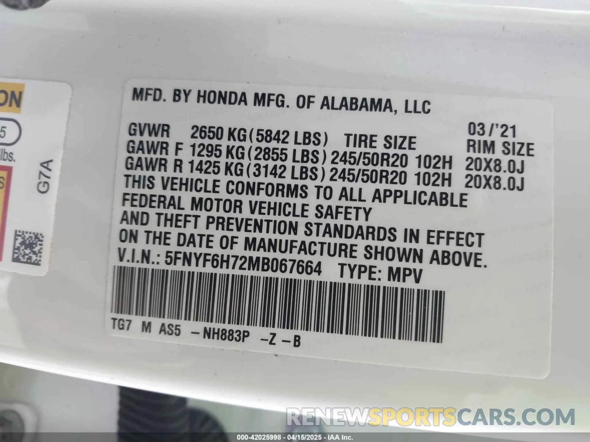 9 Фотография поврежденного автомобиля 5FNYF6H72MB067664 HONDA PILOT 2021
