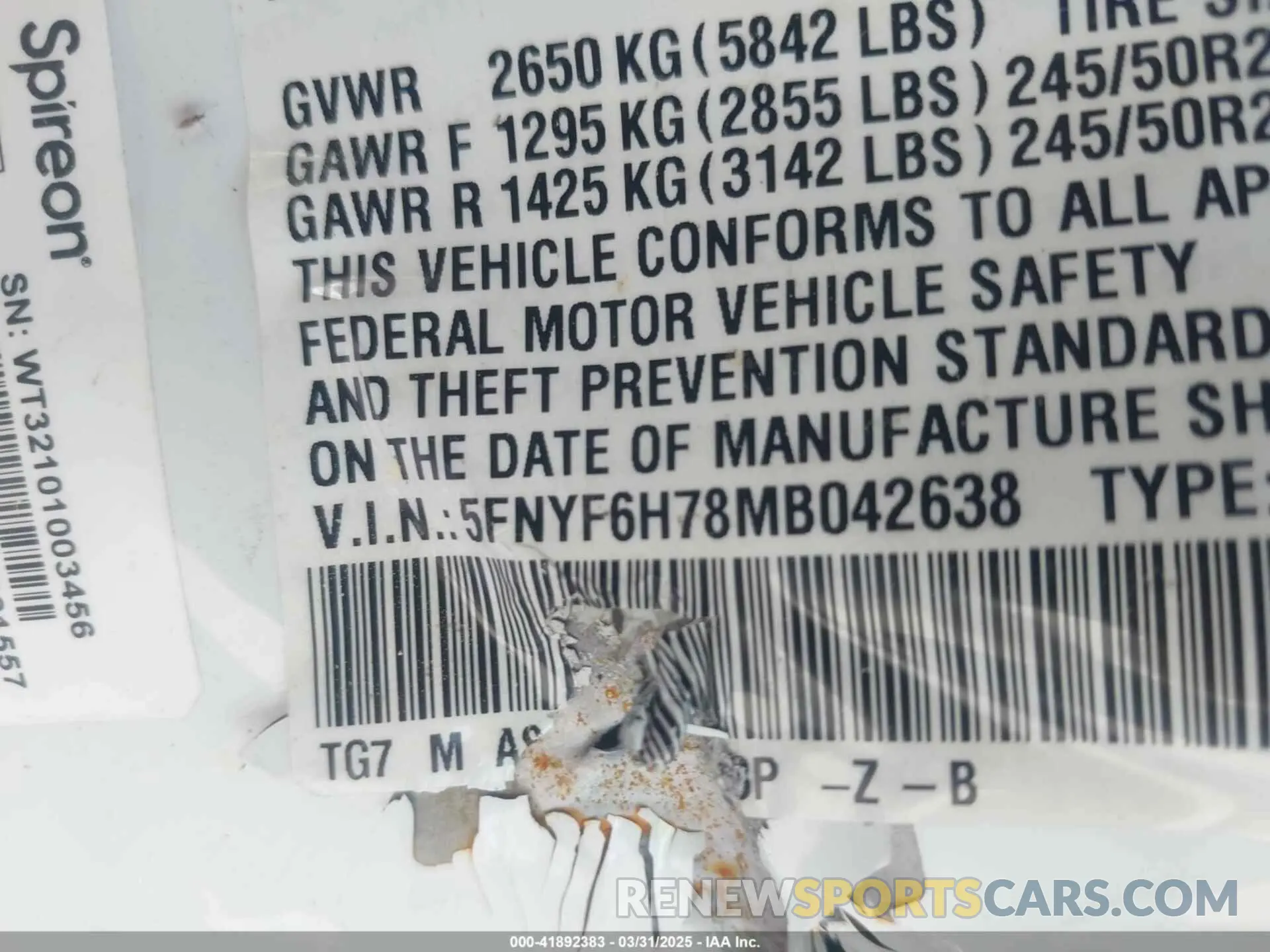 9 Фотография поврежденного автомобиля 5FNYF6H78MB042638 HONDA PILOT 2021
