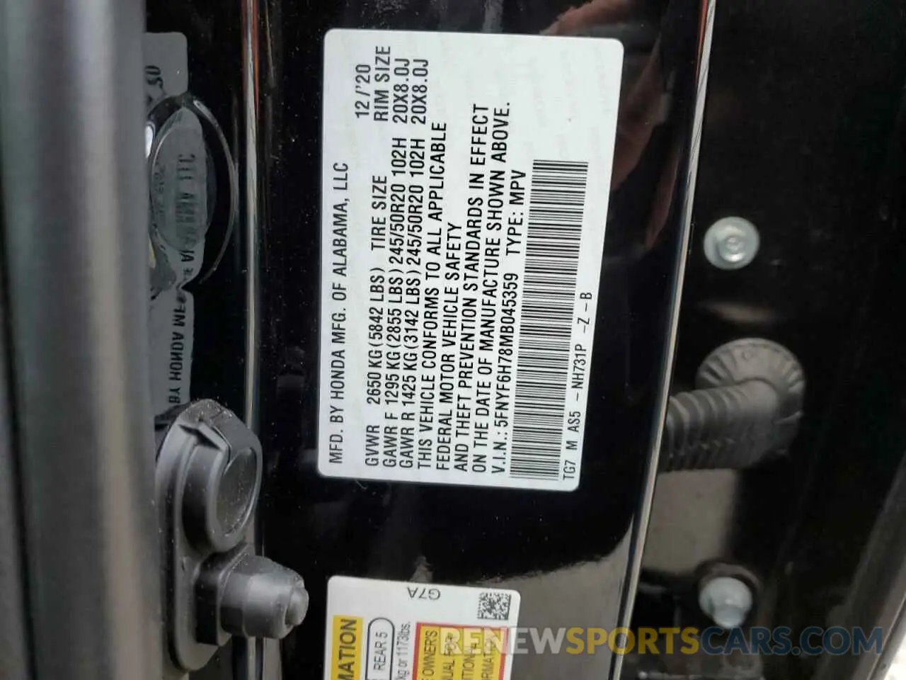 13 Photograph of a damaged car 5FNYF6H78MB045359 HONDA PILOT 2021