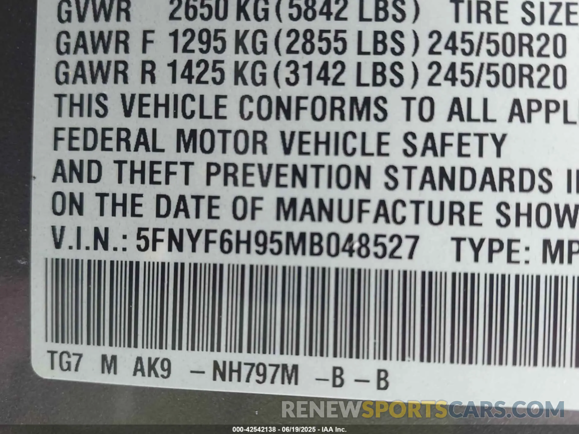 9 Photograph of a damaged car 5FNYF6H95MB048527 HONDA PILOT 2021