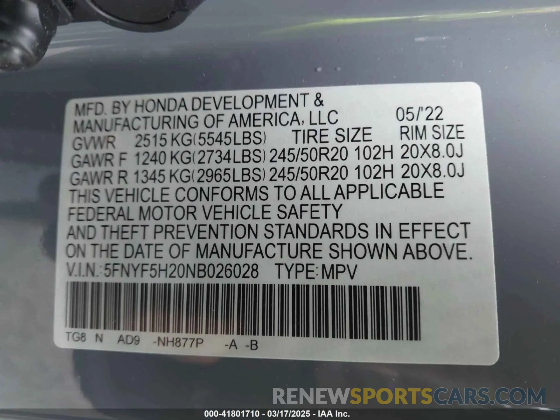 9 Фотография поврежденного автомобиля 5FNYF5H20NB026028 HONDA PILOT 2022