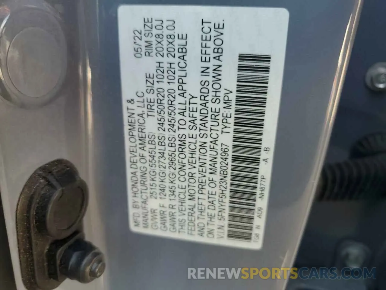 13 Фотография поврежденного автомобиля 5FNYF5H23NB024967 HONDA PILOT 2022