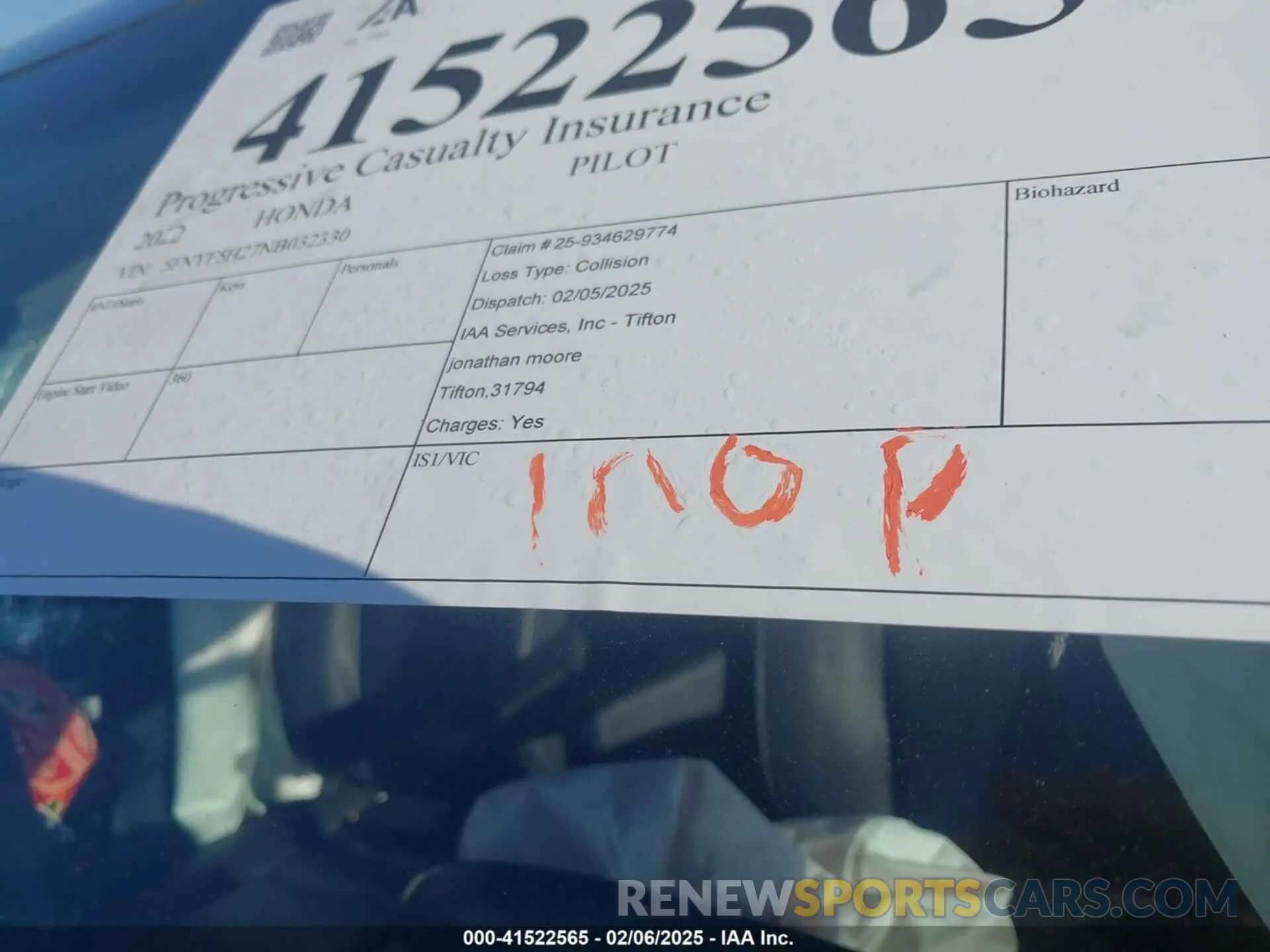 7 Фотография поврежденного автомобиля 5FNYF5H27NB032330 HONDA PILOT 2022