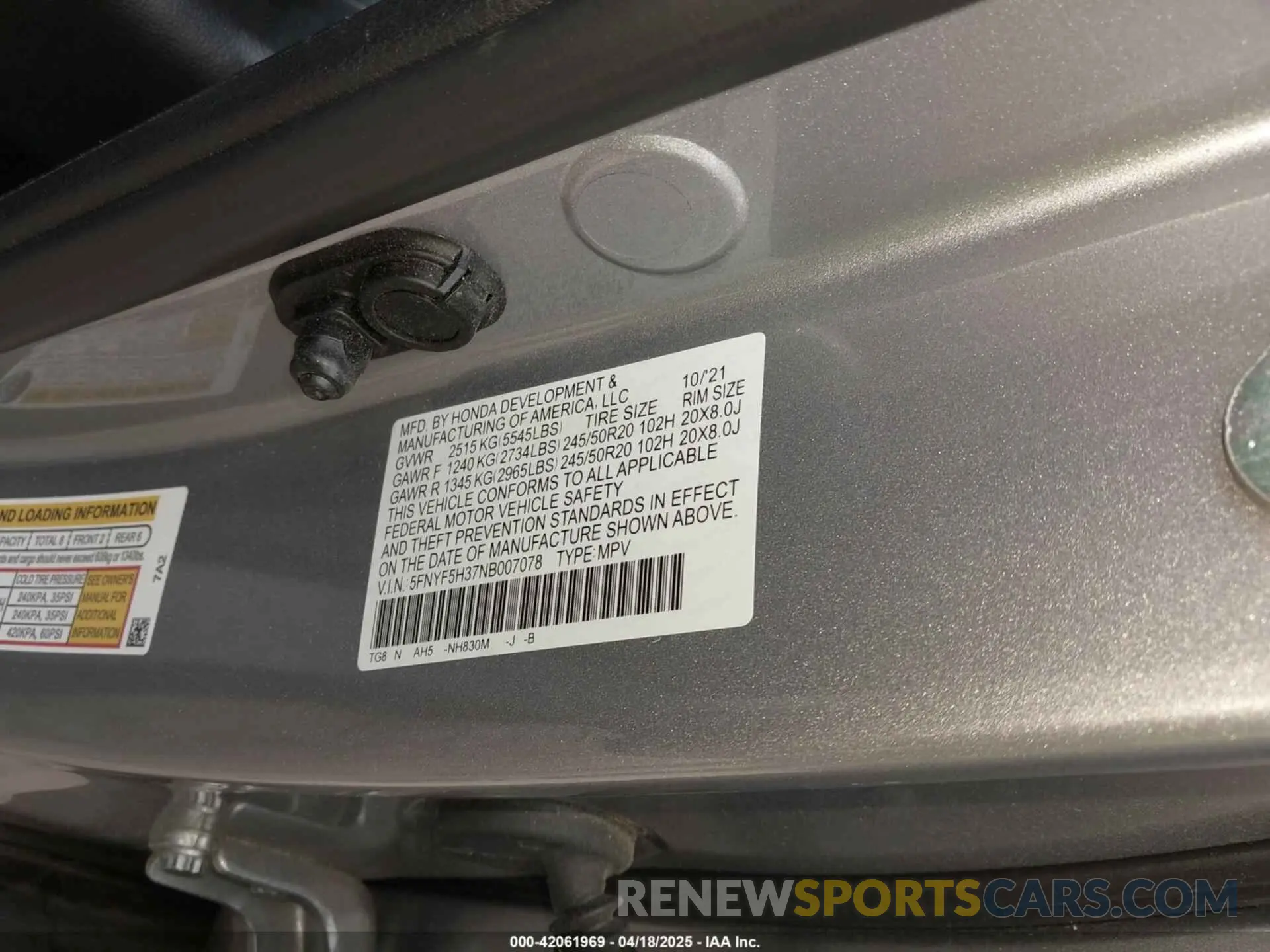 9 Фотография поврежденного автомобиля 5FNYF5H37NB007078 HONDA PILOT 2022