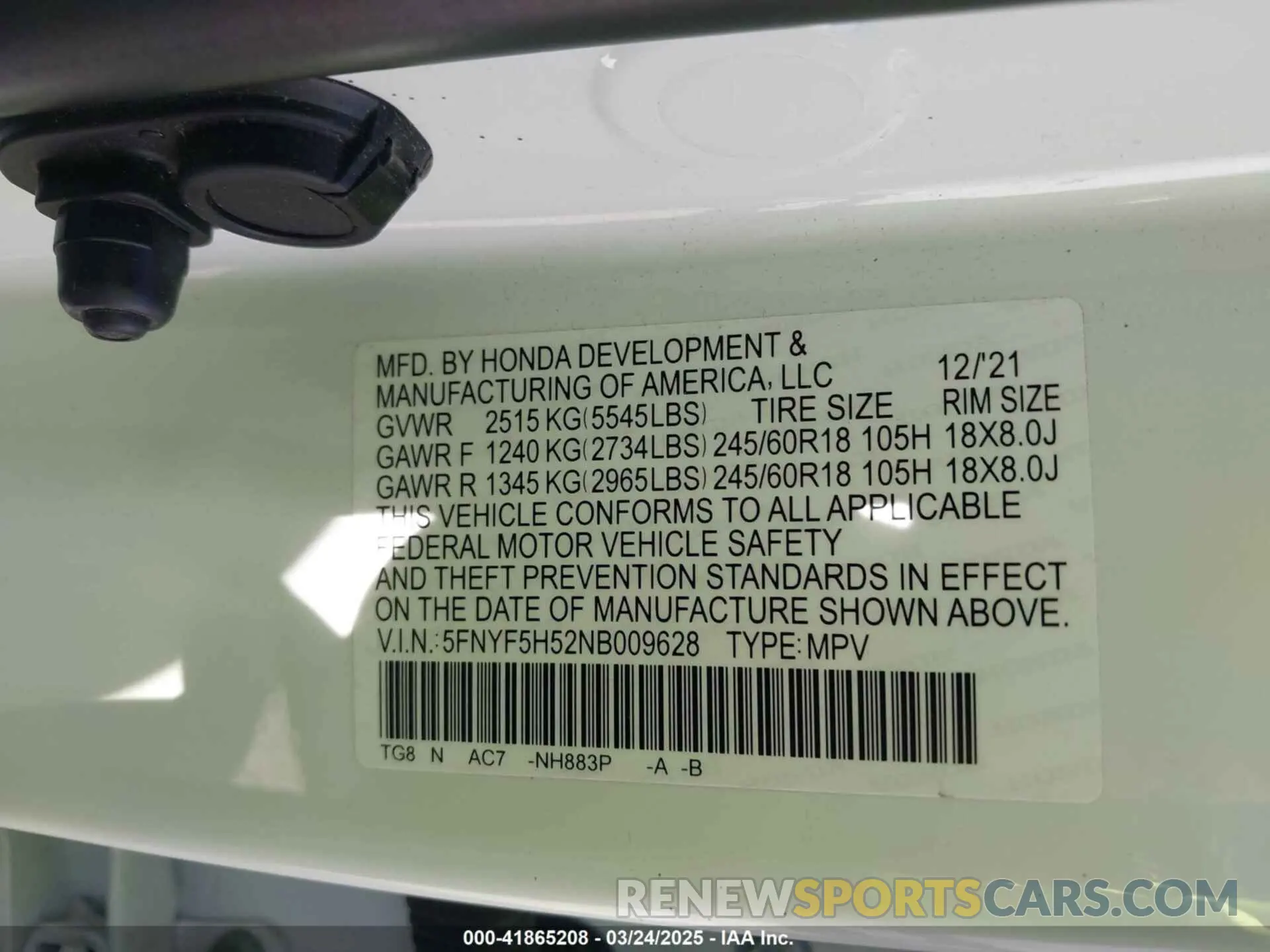 9 Photograph of a damaged car 5FNYF5H52NB009628 HONDA PILOT 2022