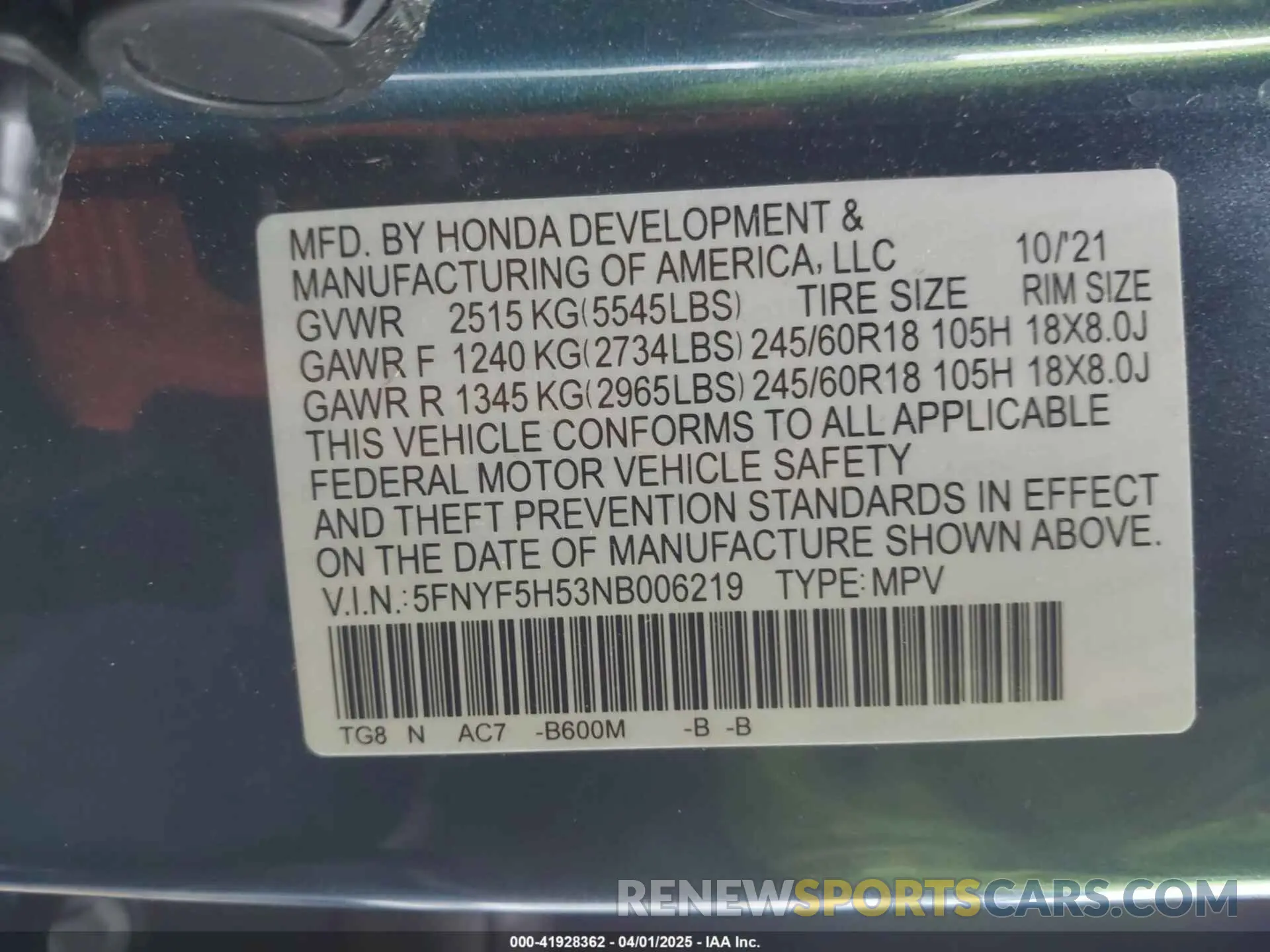 9 Фотография поврежденного автомобиля 5FNYF5H53NB006219 HONDA PILOT 2022