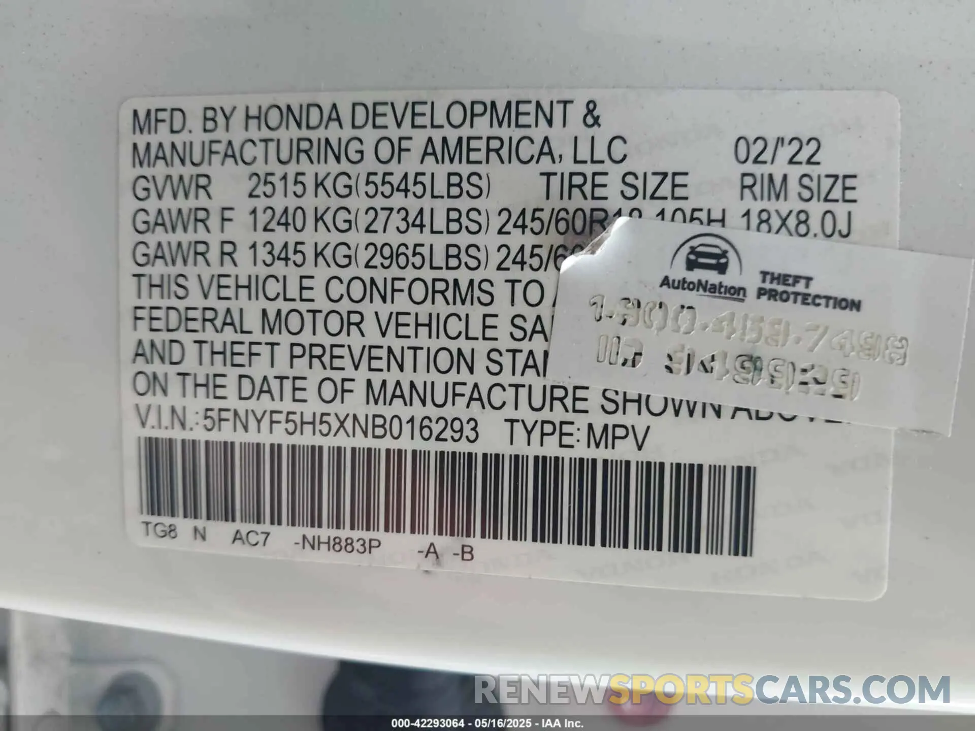 9 Photograph of a damaged car 5FNYF5H5XNB016293 HONDA PILOT 2022
