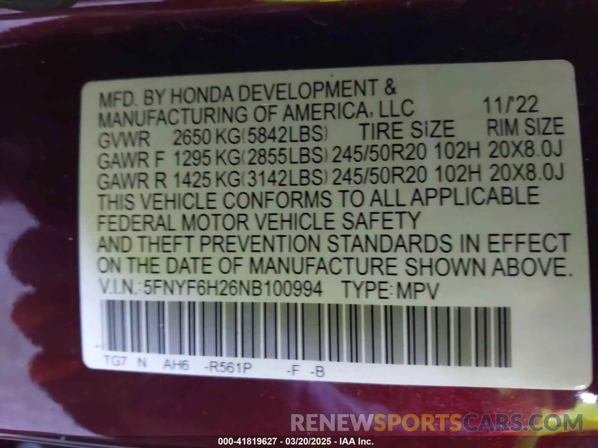 9 Photograph of a damaged car 5FNYF6H26NB100994 HONDA PILOT 2022