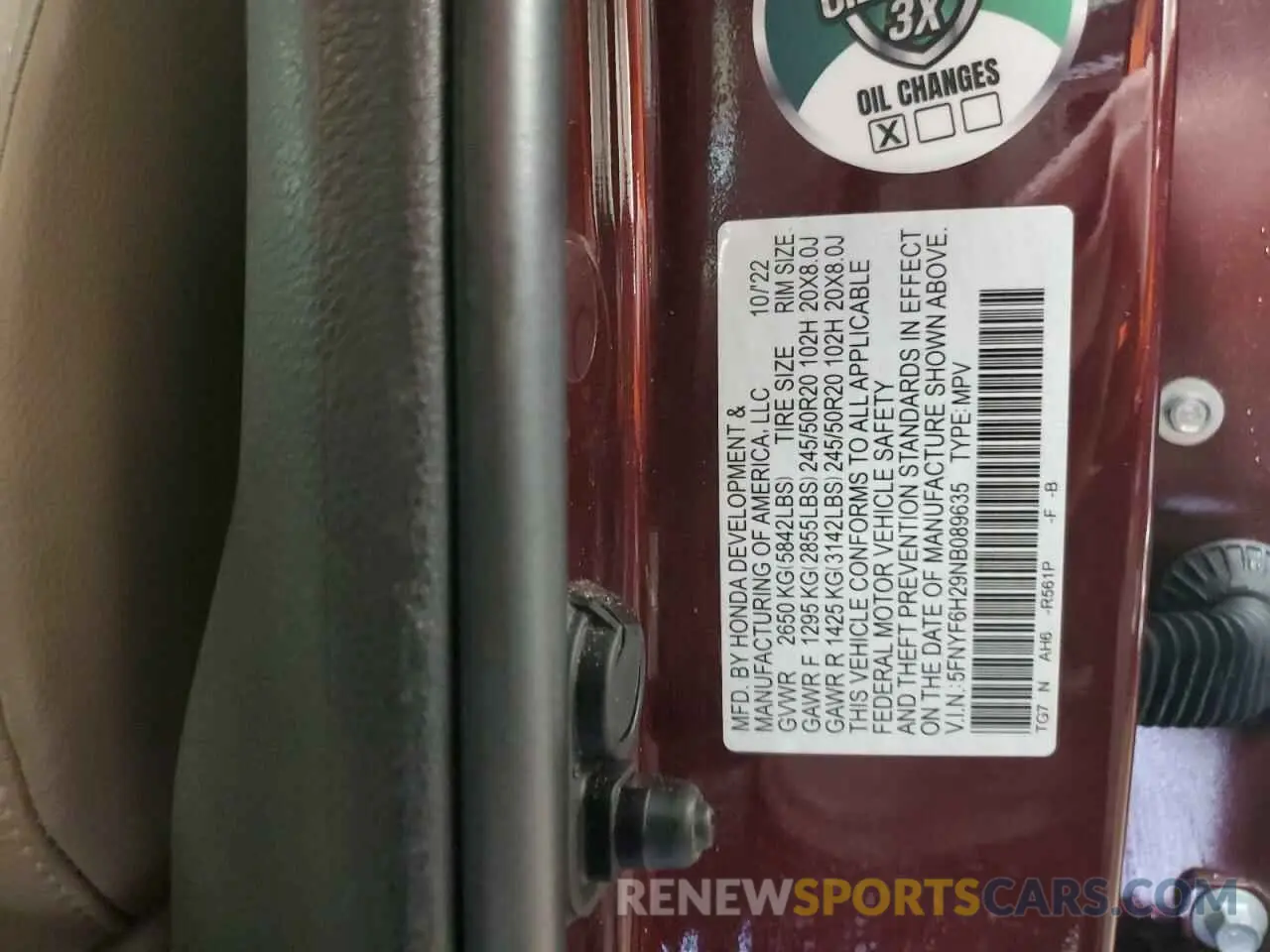 13 Фотография поврежденного автомобиля 5FNYF6H29NB089635 HONDA PILOT 2022
