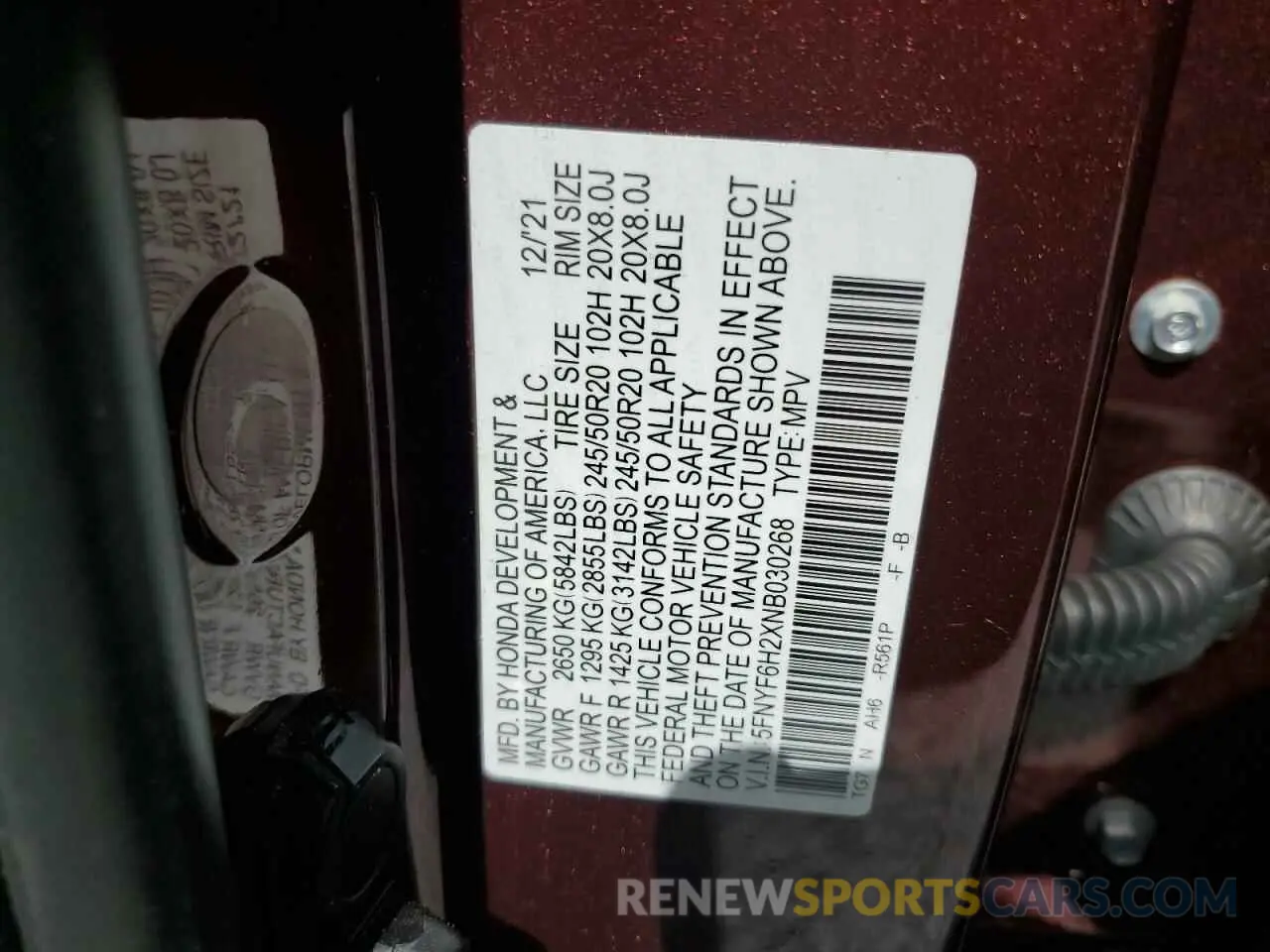 13 Фотография поврежденного автомобиля 5FNYF6H2XNB030268 HONDA PILOT 2022