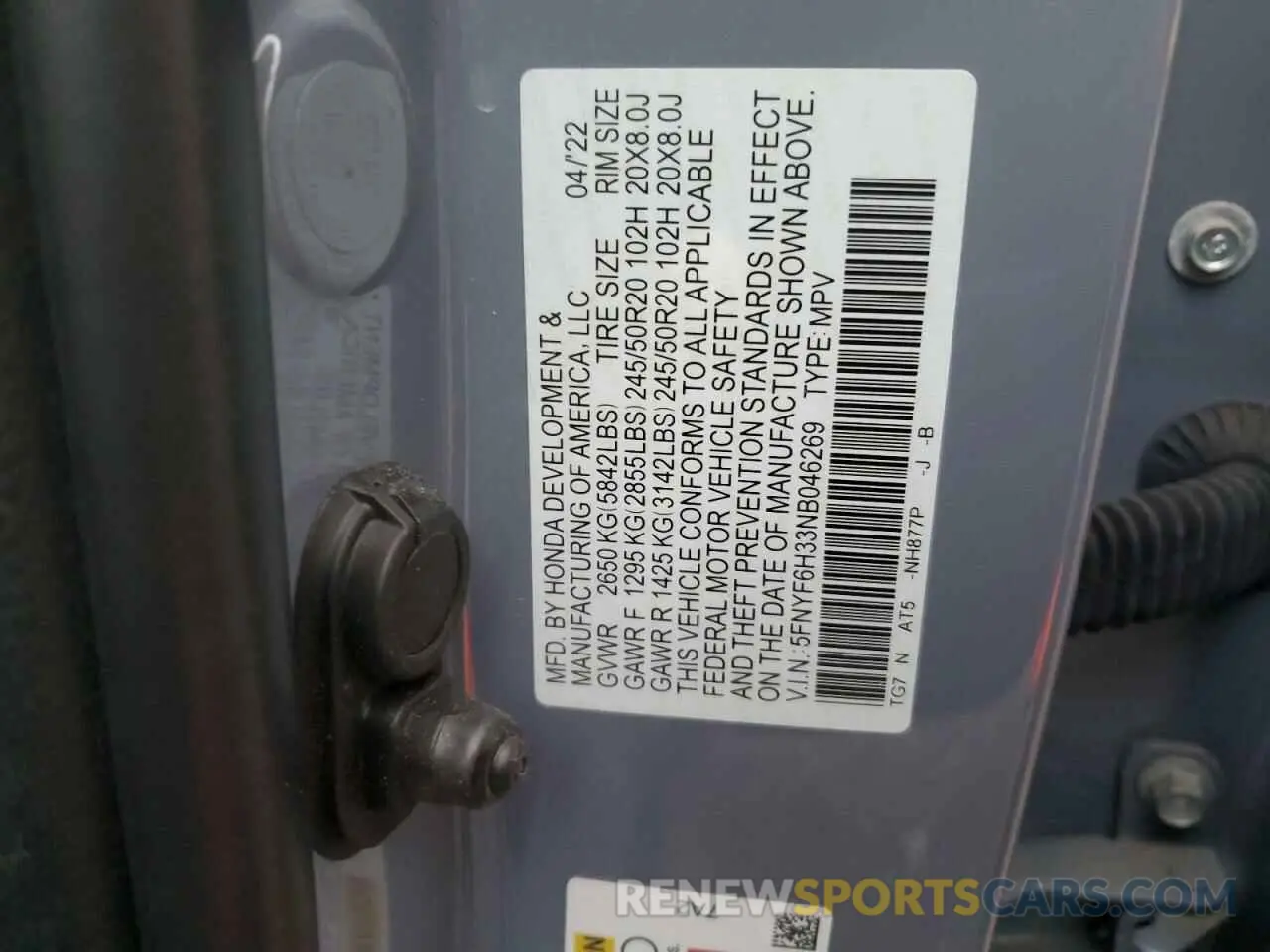 13 Фотография поврежденного автомобиля 5FNYF6H33NB046269 HONDA PILOT 2022