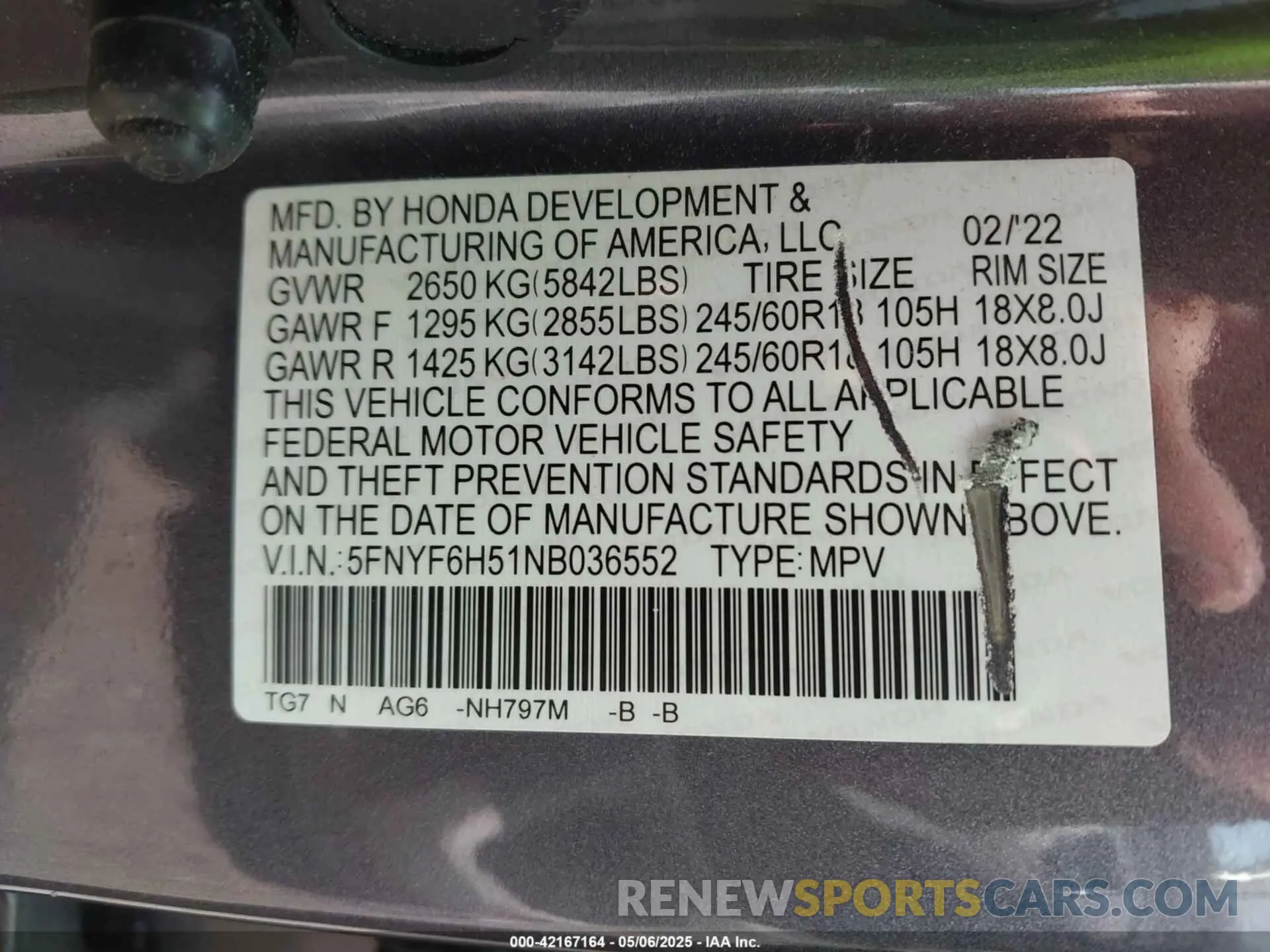 9 Photograph of a damaged car 5FNYF6H51NB036552 HONDA PILOT 2022