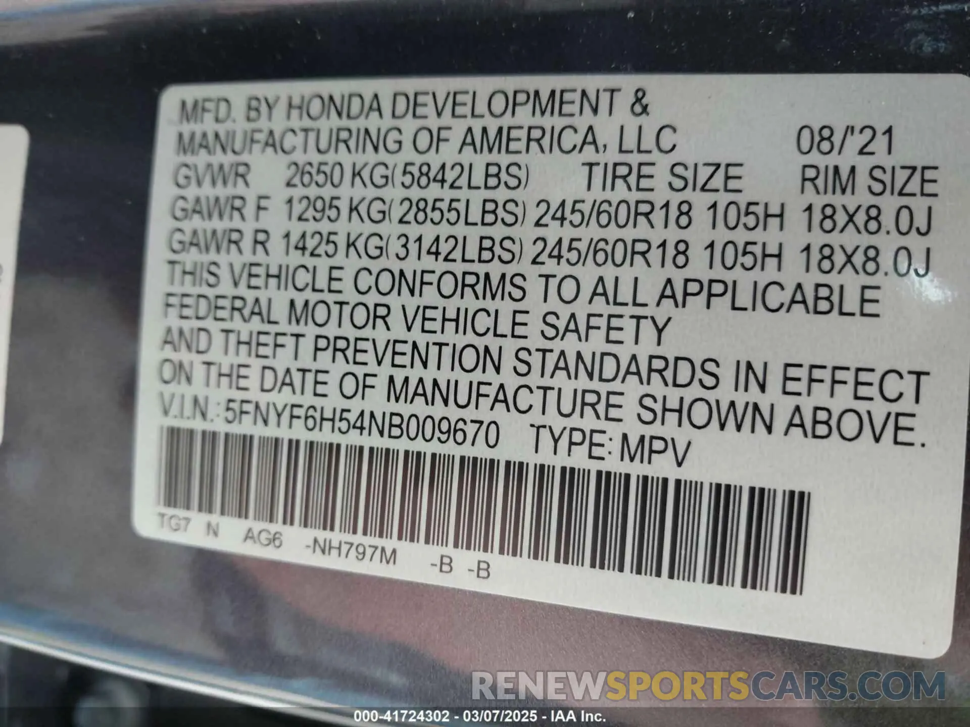 9 Photograph of a damaged car 5FNYF6H54NB009670 HONDA PILOT 2022