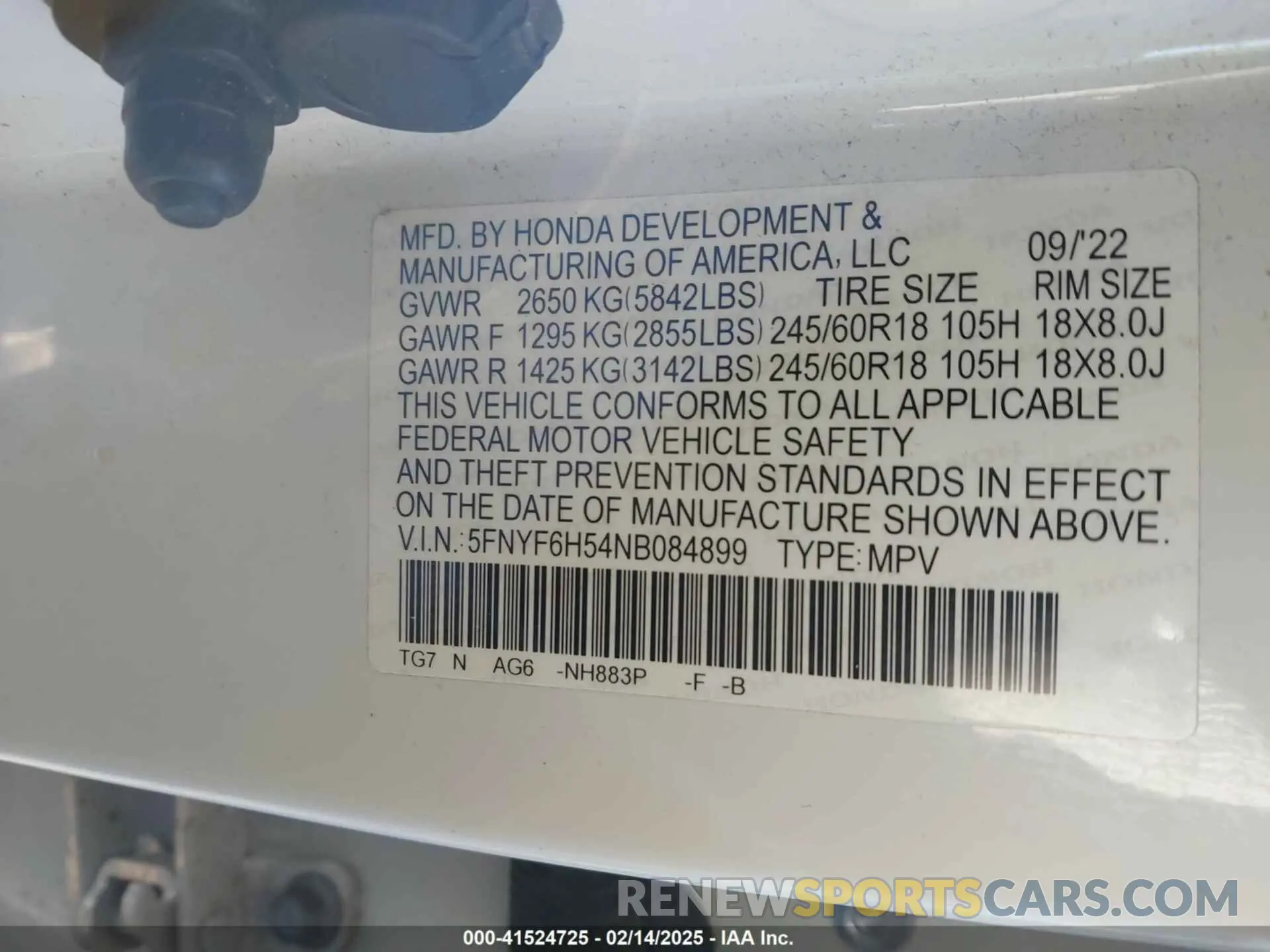 9 Фотография поврежденного автомобиля 5FNYF6H54NB084899 HONDA PILOT 2022