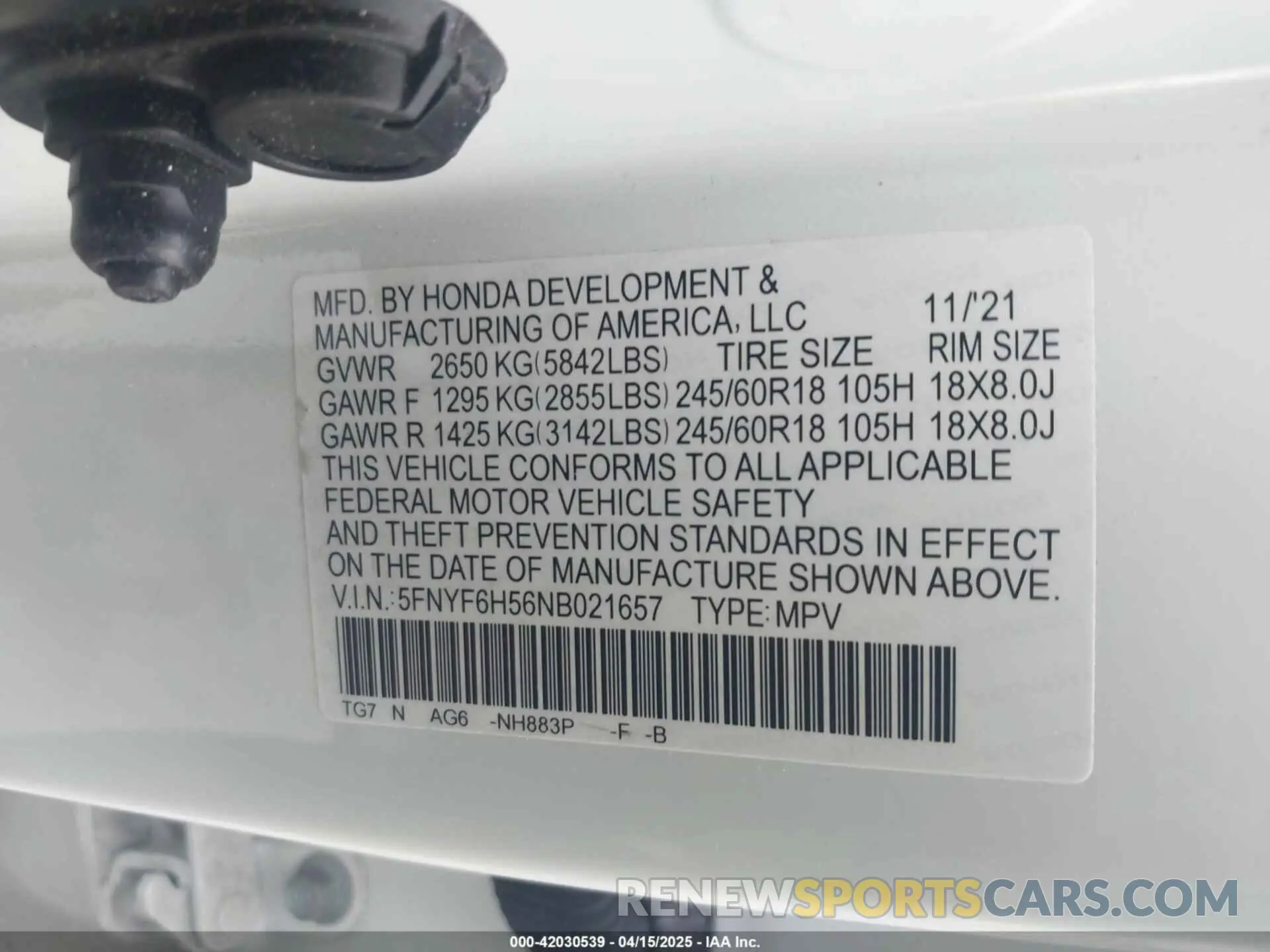 9 Фотография поврежденного автомобиля 5FNYF6H56NB021657 HONDA PILOT 2022