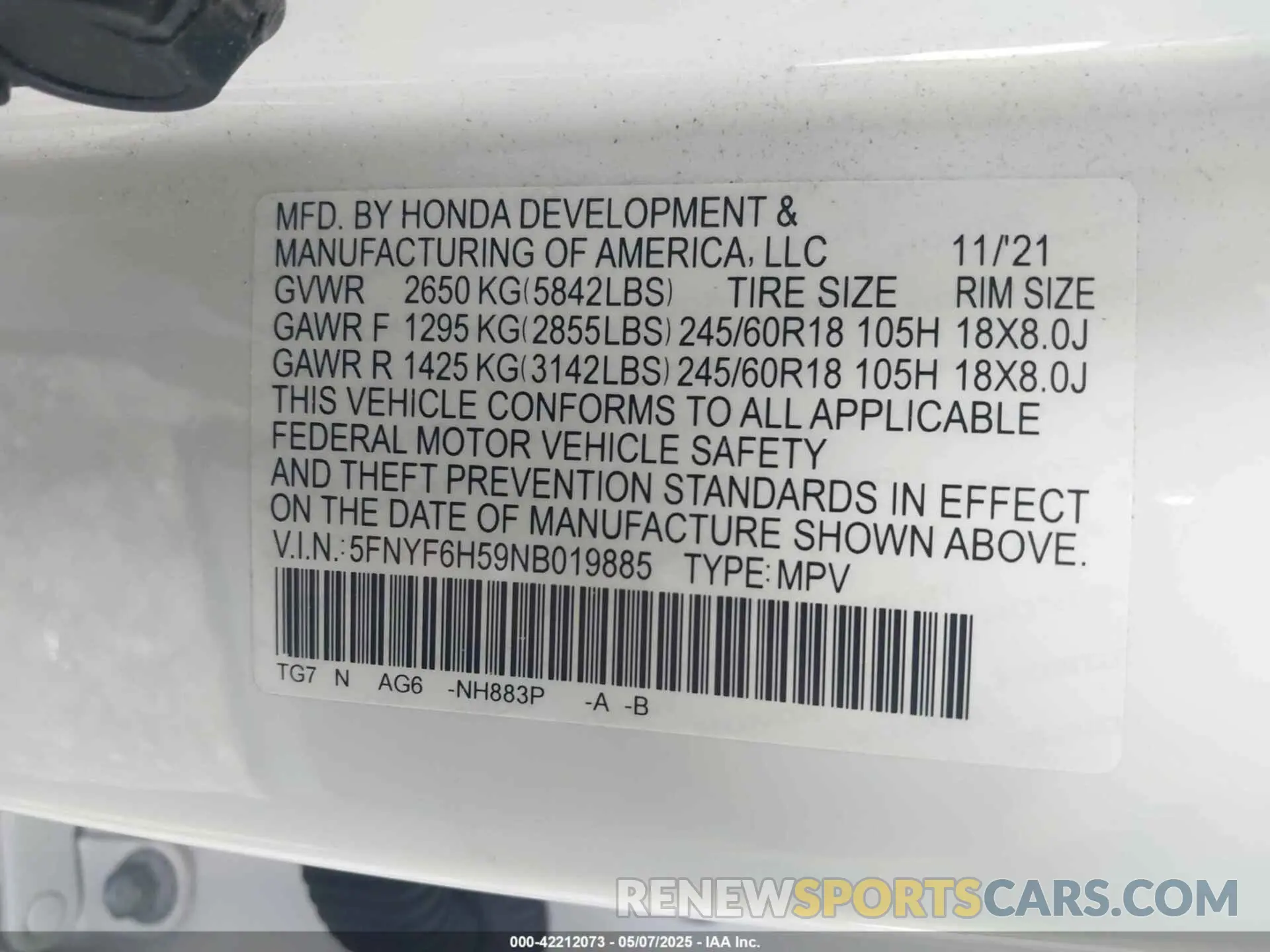 9 Photograph of a damaged car 5FNYF6H59NB019885 HONDA PILOT 2022