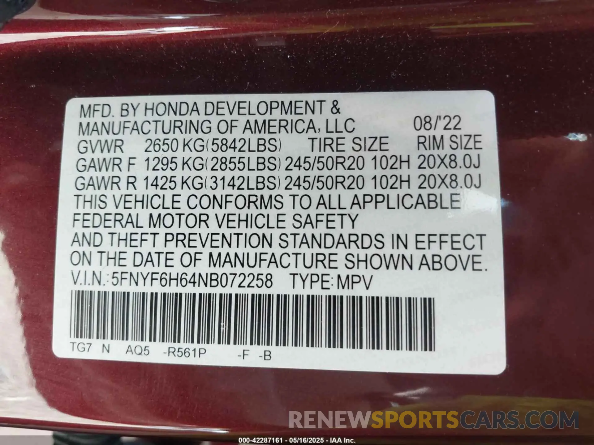 9 Фотография поврежденного автомобиля 5FNYF6H64NB072258 HONDA PILOT 2022