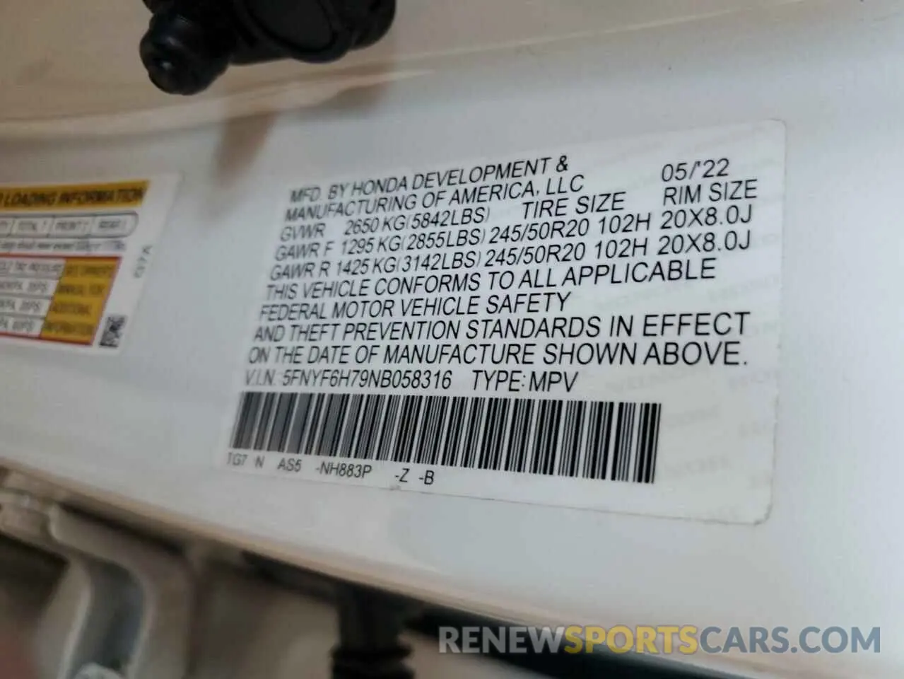 15 Photograph of a damaged car 5FNYF6H79NB058316 HONDA PILOT 2022