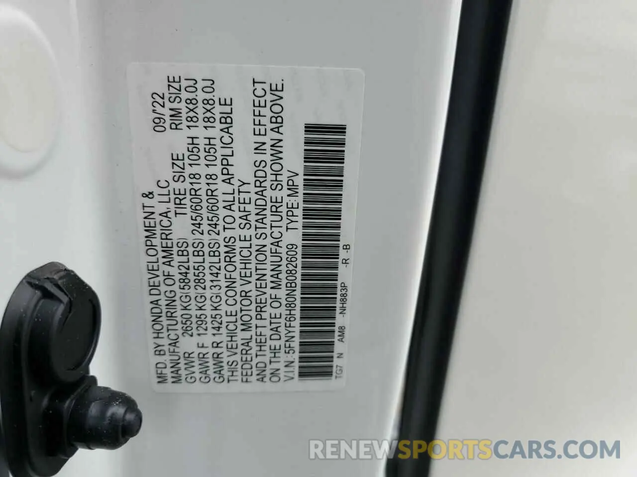 13 Фотография поврежденного автомобиля 5FNYF6H80NB082609 HONDA PILOT 2022
