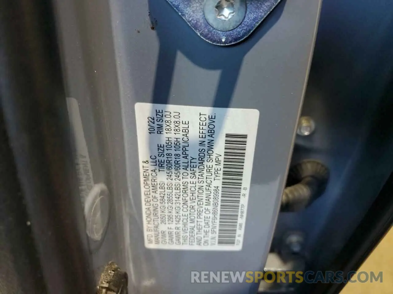 14 Фотография поврежденного автомобиля 5FNYF6H86NB089984 HONDA PILOT 2022