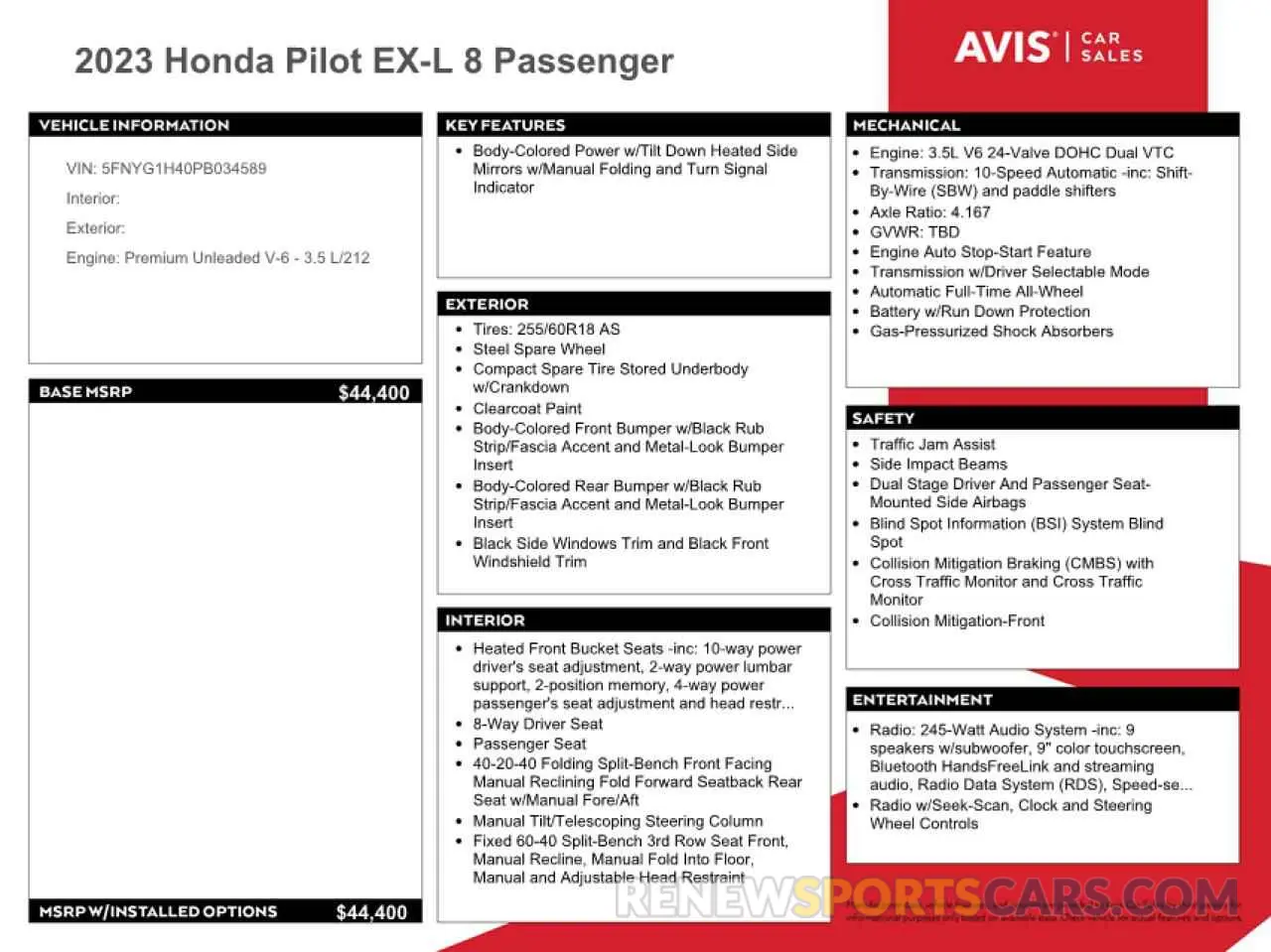 13 Photograph of a damaged car 5FNYG1H40PB034589 HONDA PILOT 2023