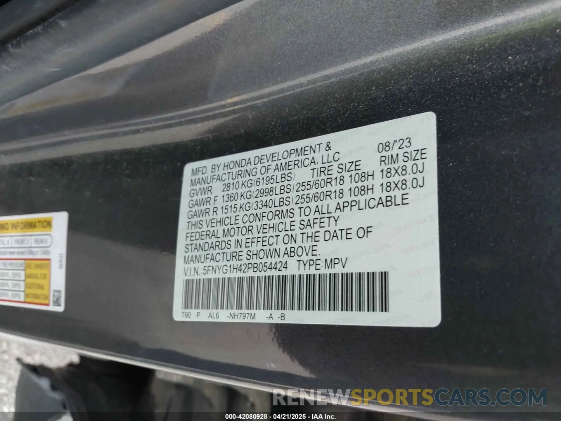 9 Photograph of a damaged car 5FNYG1H42PB054424 HONDA PILOT 2023
