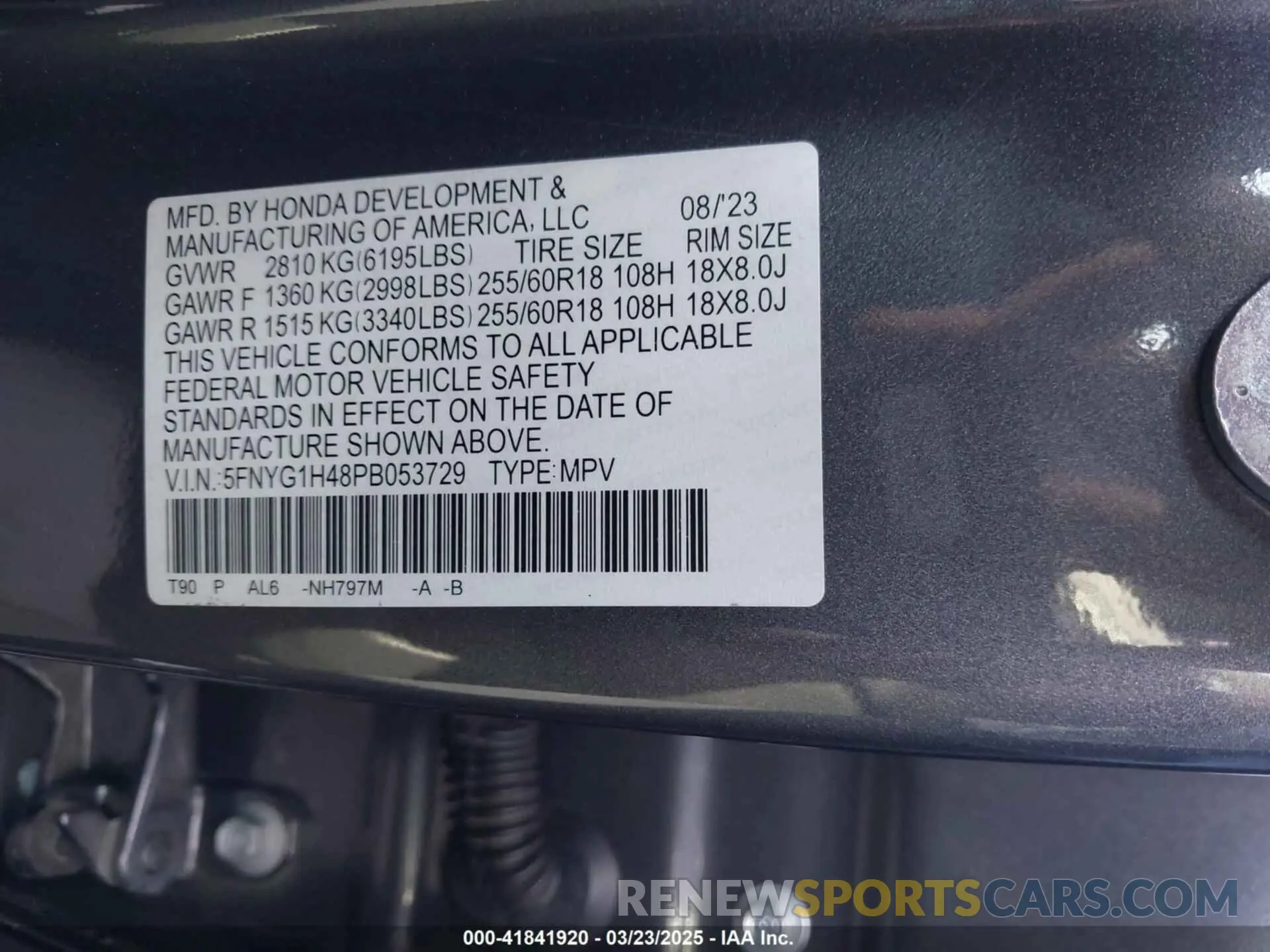 9 Фотография поврежденного автомобиля 5FNYG1H48PB053729 HONDA PILOT 2023