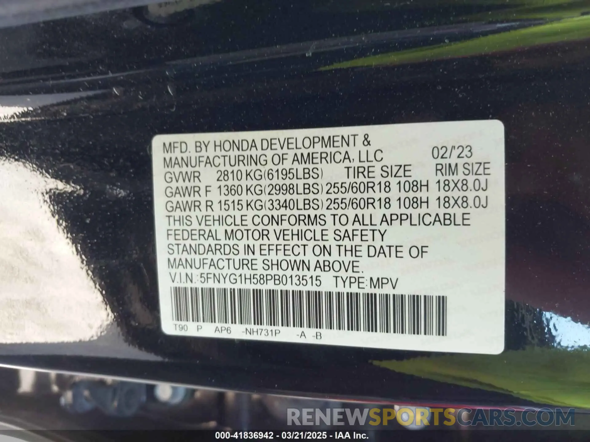 9 Фотография поврежденного автомобиля 5FNYG1H58PB013515 HONDA PILOT 2023