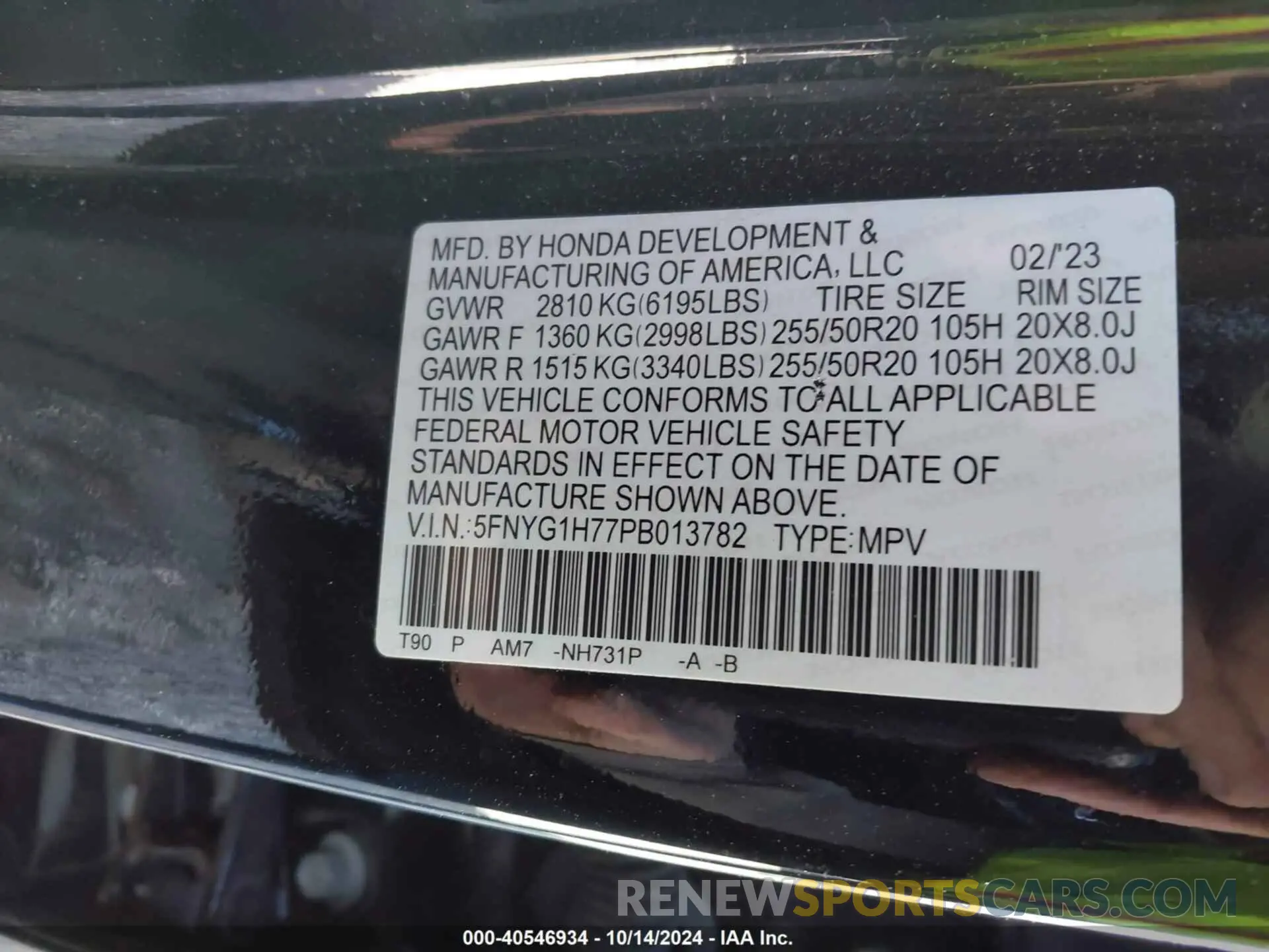 9 Photograph of a damaged car 5FNYG1H77PB013782 HONDA PILOT 2023