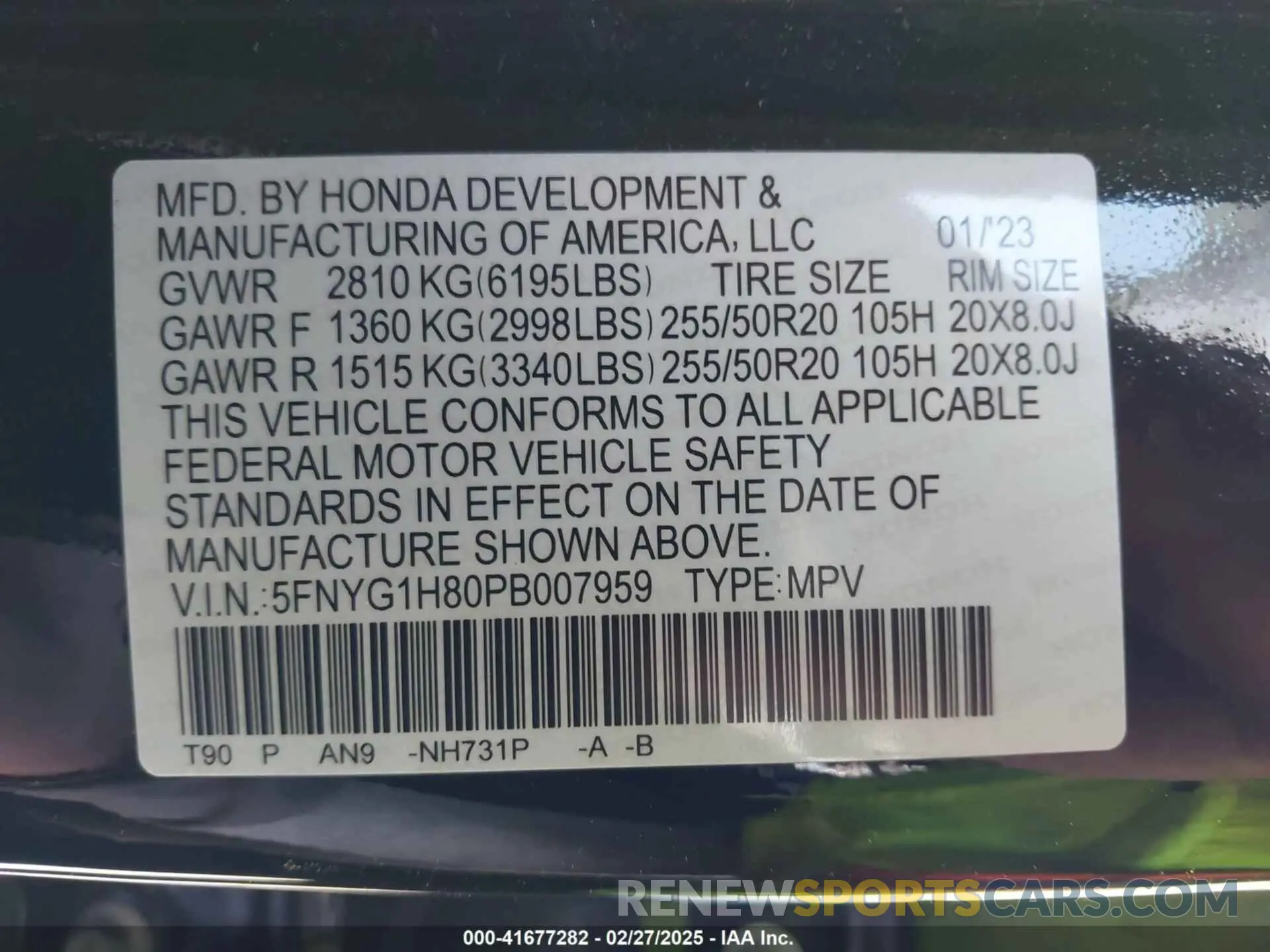 9 Фотография поврежденного автомобиля 5FNYG1H80PB007959 HONDA PILOT 2023