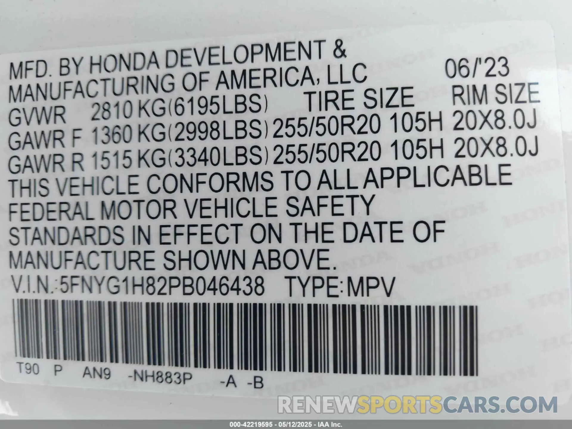 9 Photograph of a damaged car 5FNYG1H82PB046438 HONDA PILOT 2023