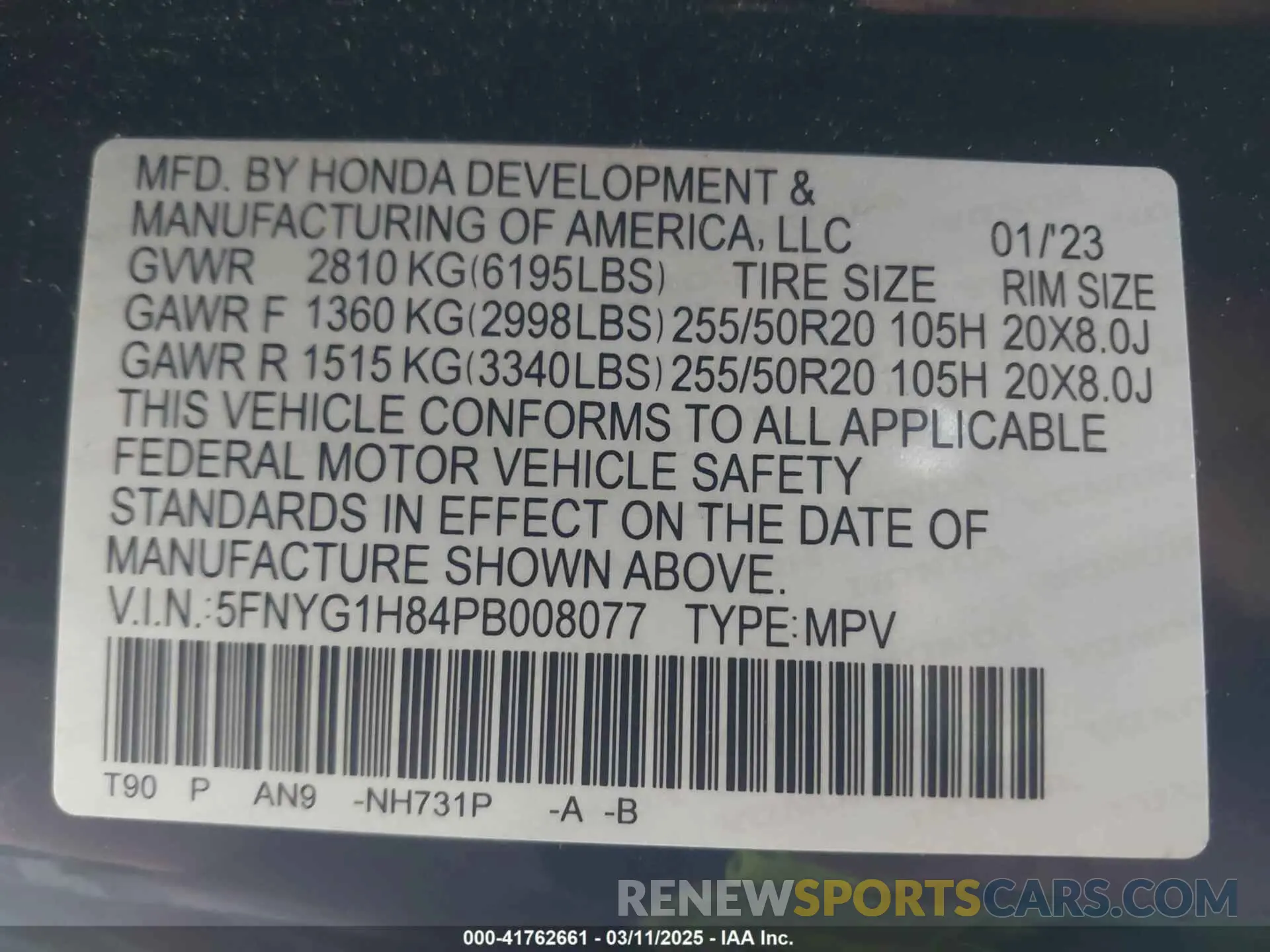 9 Photograph of a damaged car 5FNYG1H84PB008077 HONDA PILOT 2023
