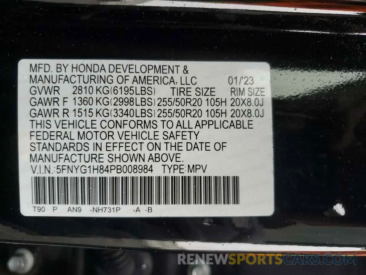 15 Фотография поврежденного автомобиля 5FNYG1H84PB008984 HONDA PILOT 2023
