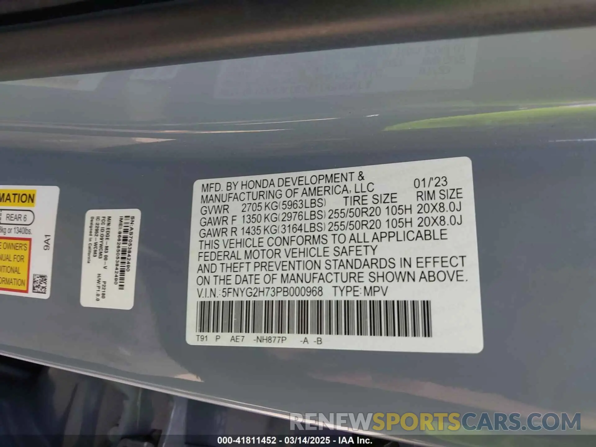 9 Фотография поврежденного автомобиля 5FNYG2H73PB000968 HONDA PILOT 2023